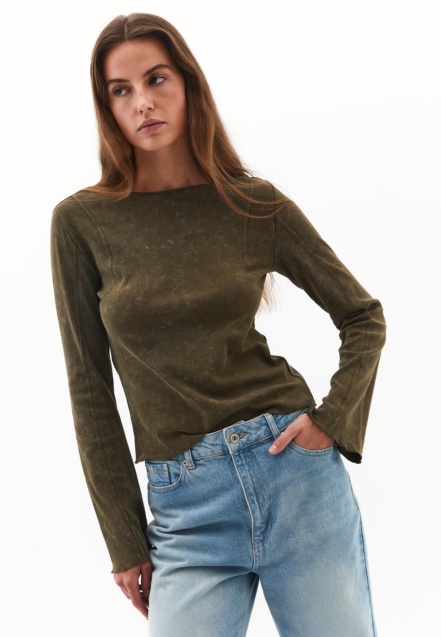 Long Sleeve Cotton T-Shirt - DARK OLIVE