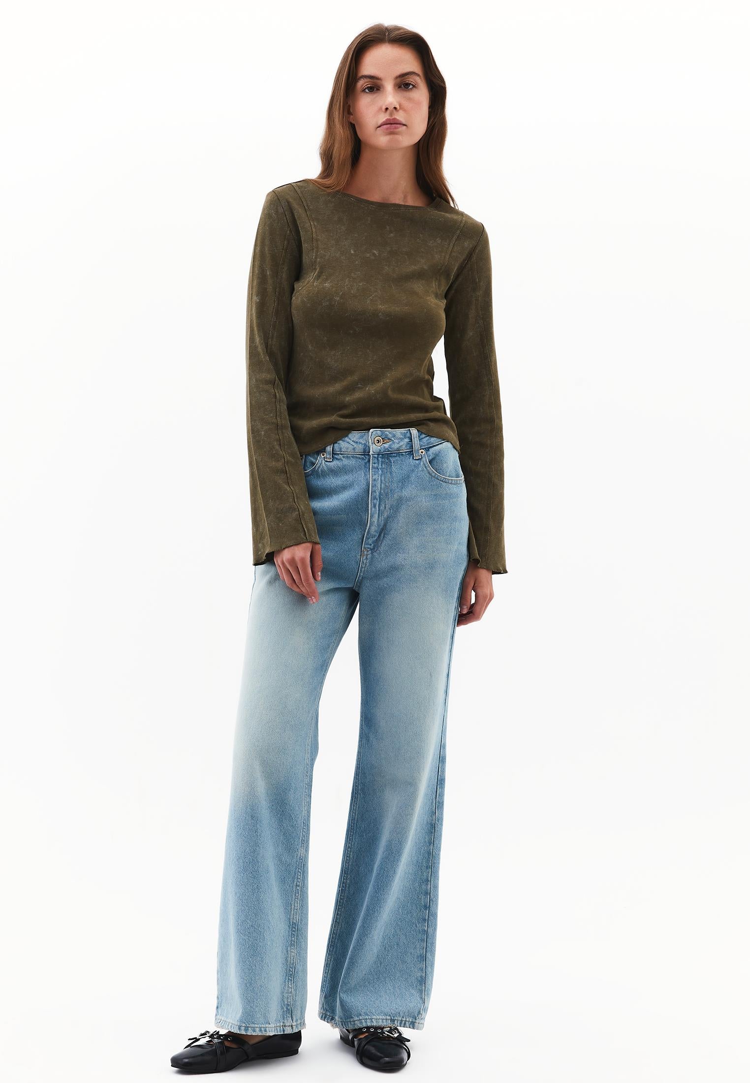 Long Sleeve Cotton T-Shirt - DARK OLIVE