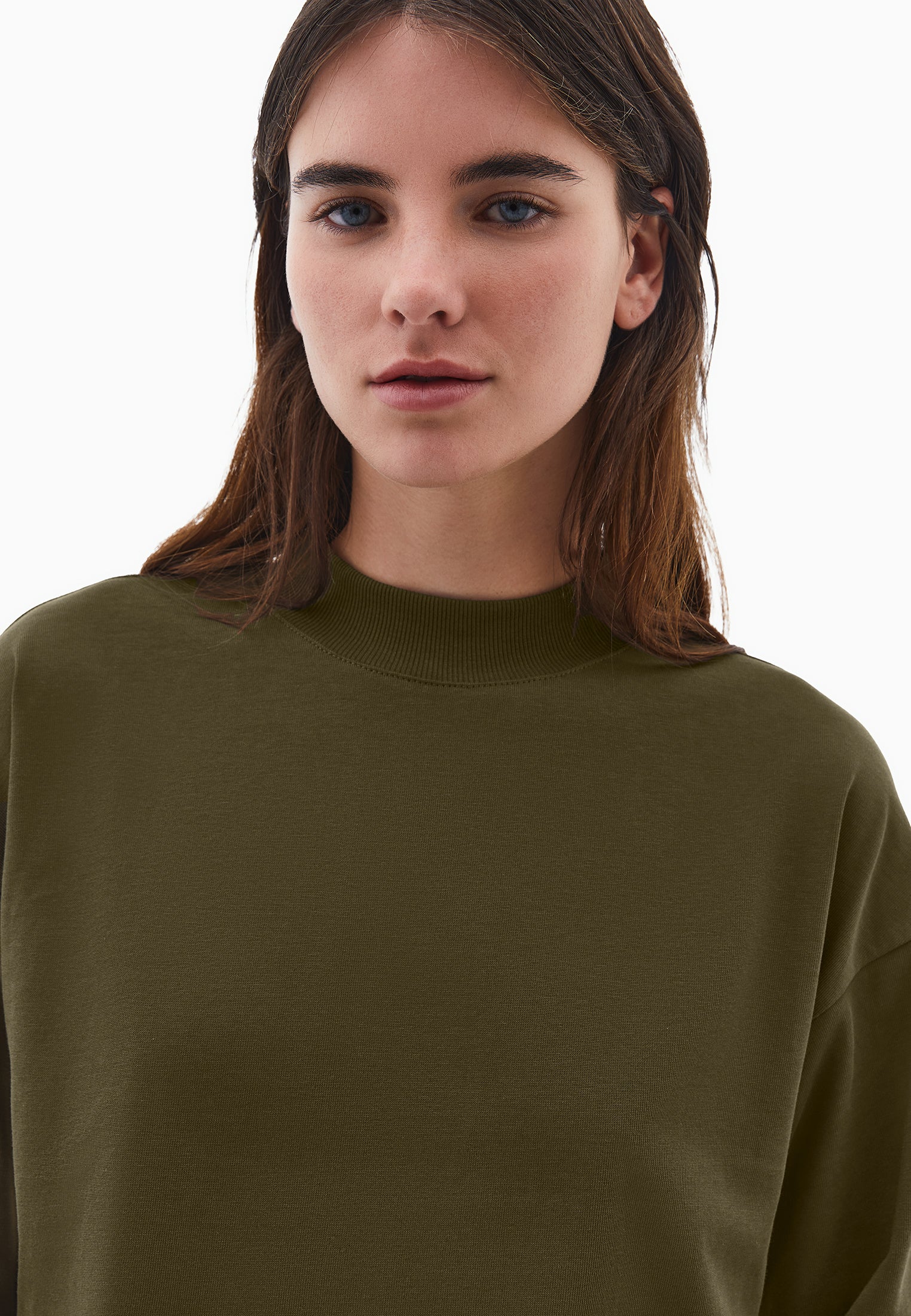 High Neck Oversize T-Shirt - DARK OLIVE