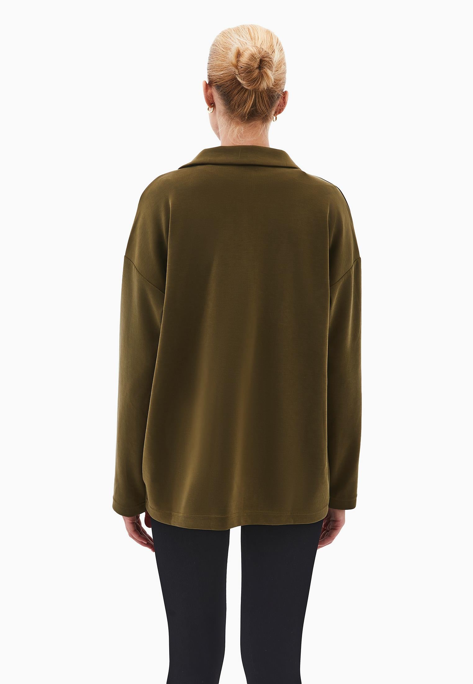Polo Neck Oversize Sweatshirt - DARK OLIVE