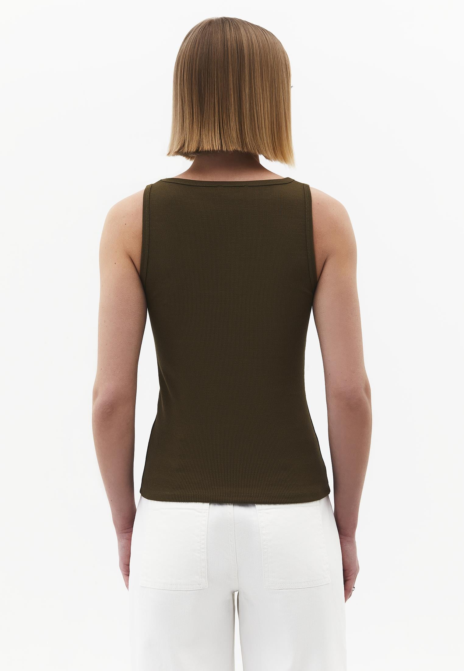 Square Neck Sleeveless Women's Tank Top - DARK OLIVE