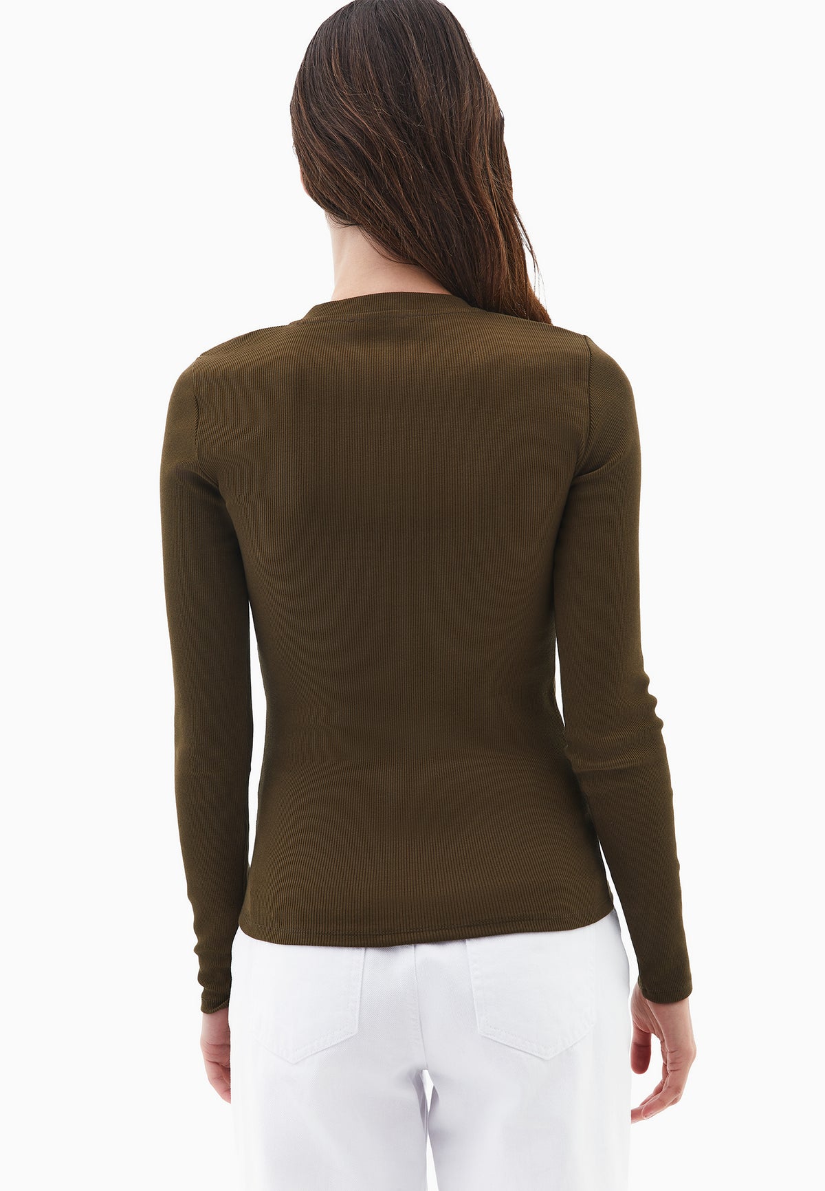 Long Sleeve Crew Neck Bodycon T-Shirt - DARK OLIVE
