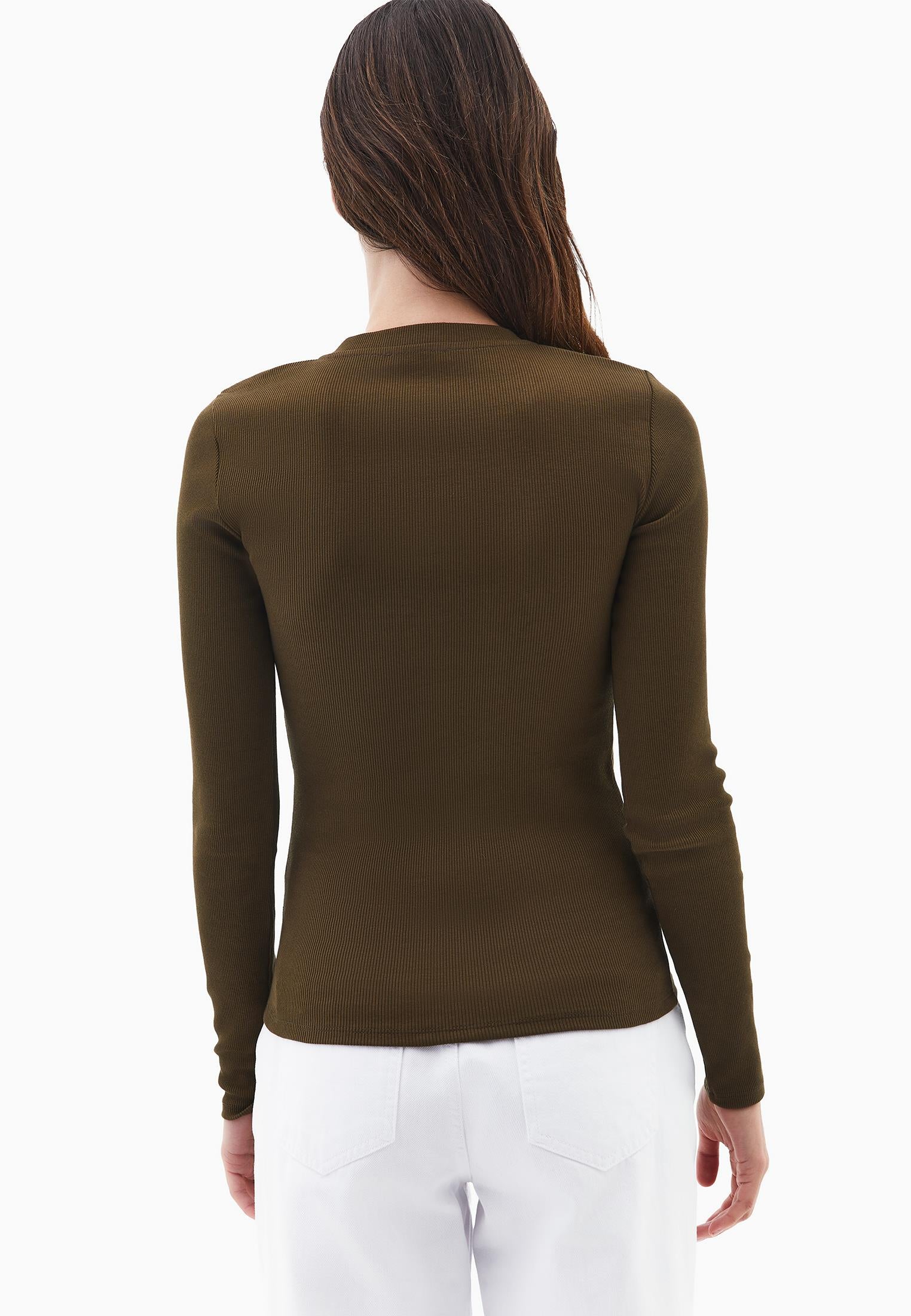 Long Sleeve Crew Neck Bodycon T-Shirt - DARK OLIVE