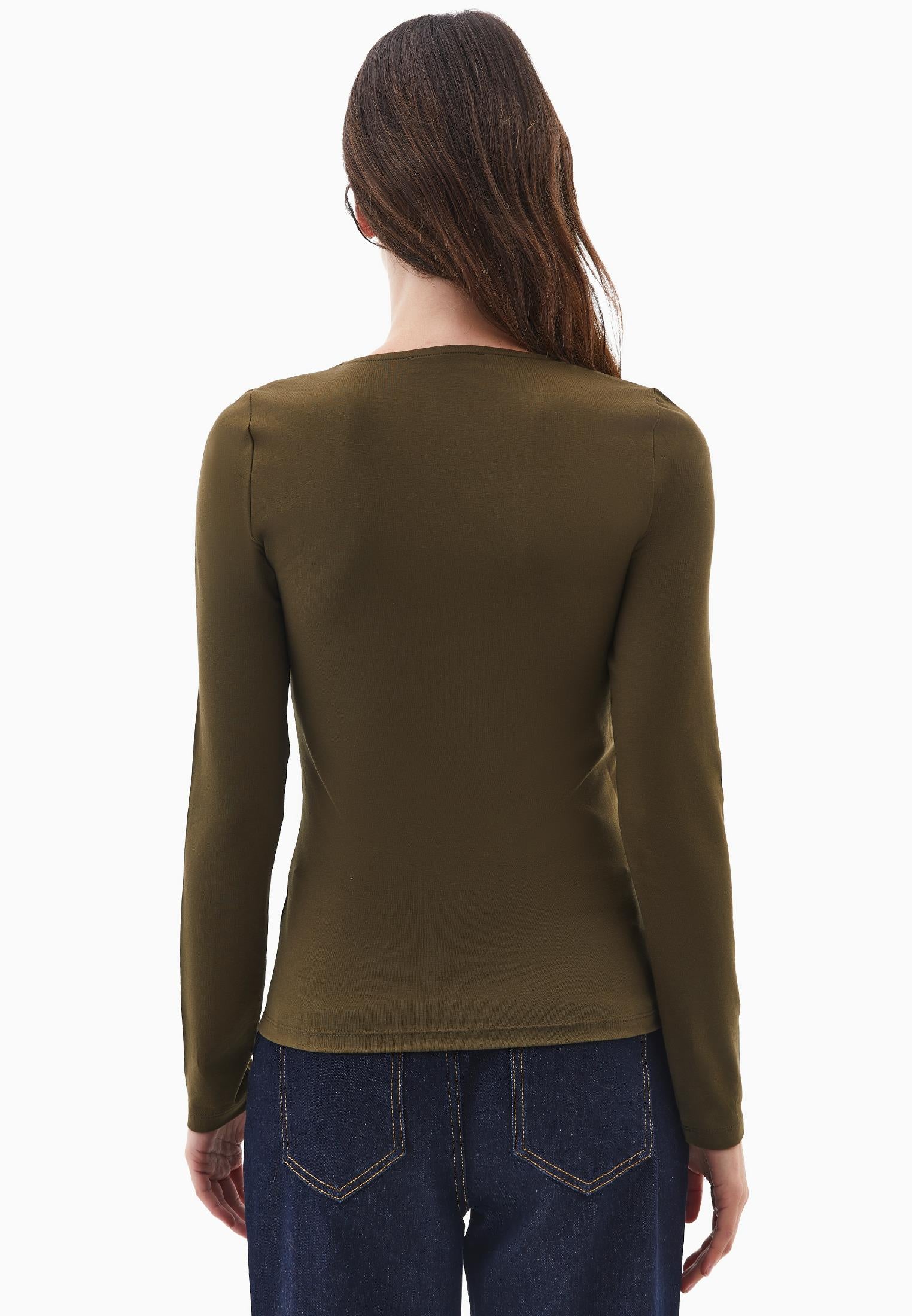 V Neck Long Sleeve T-Shirt - DARK OLIVE