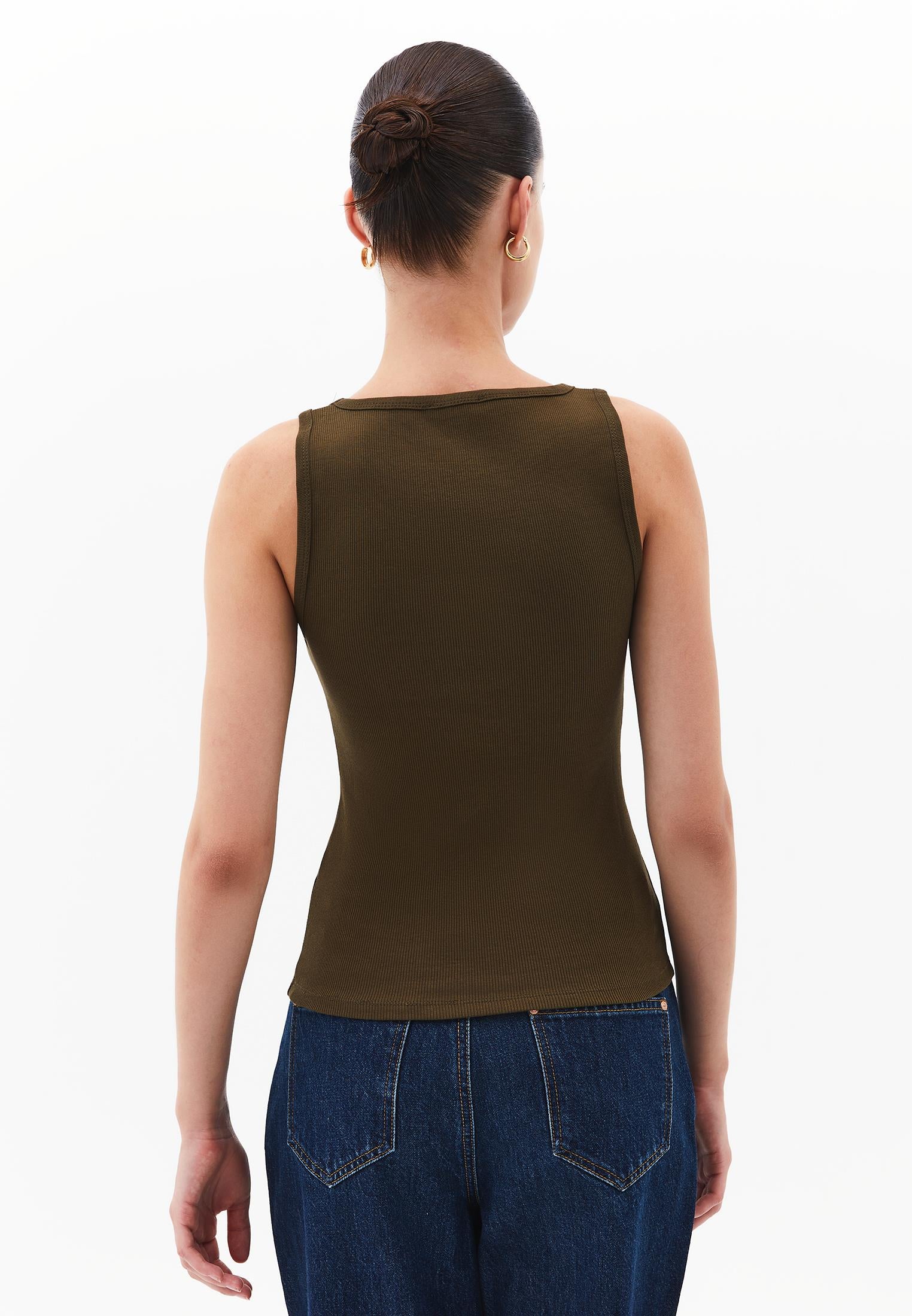 Square Neck Bodycon Tank Top - DARK OLIVE