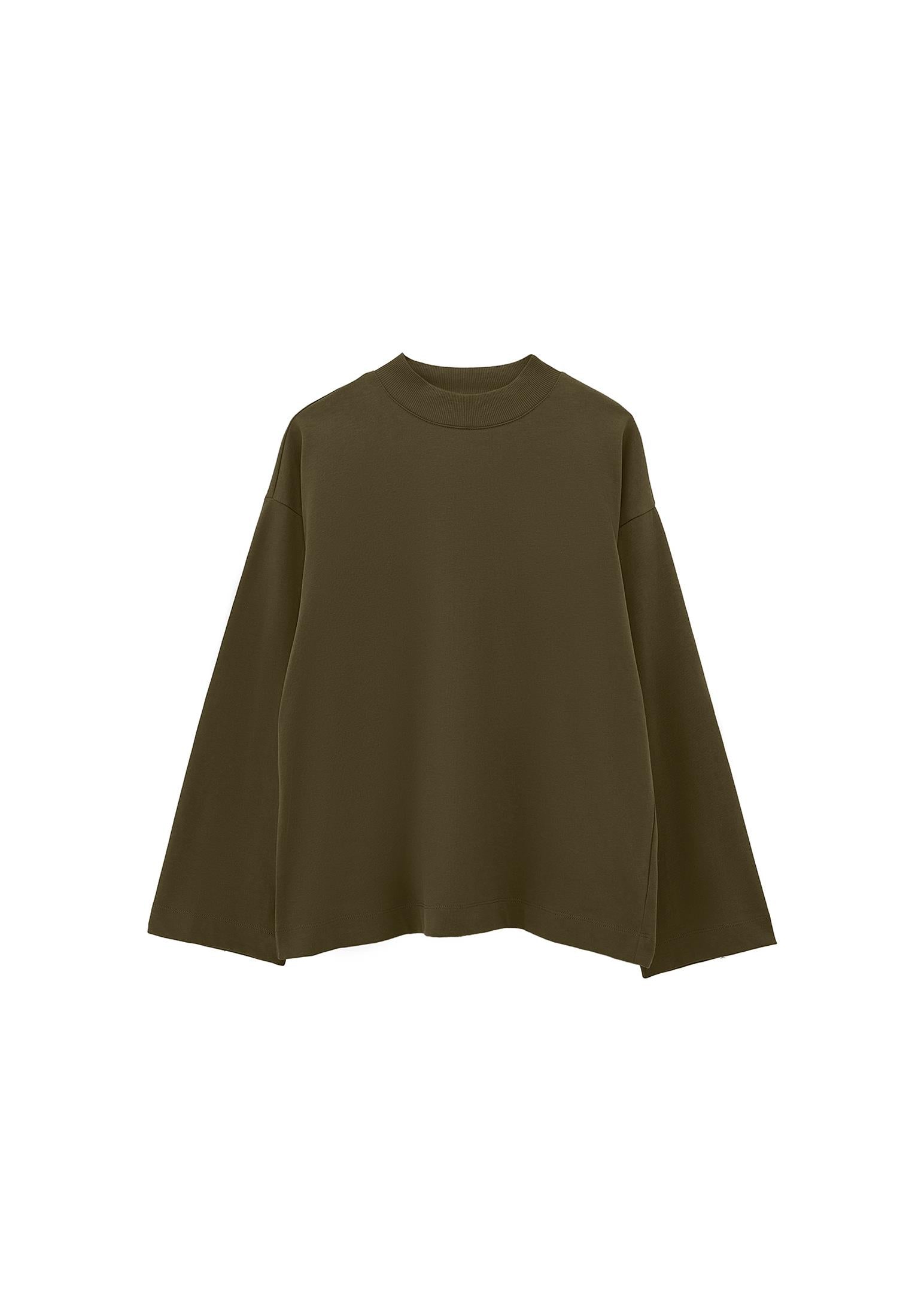 High Neck Oversize T-Shirt - DARK OLIVE