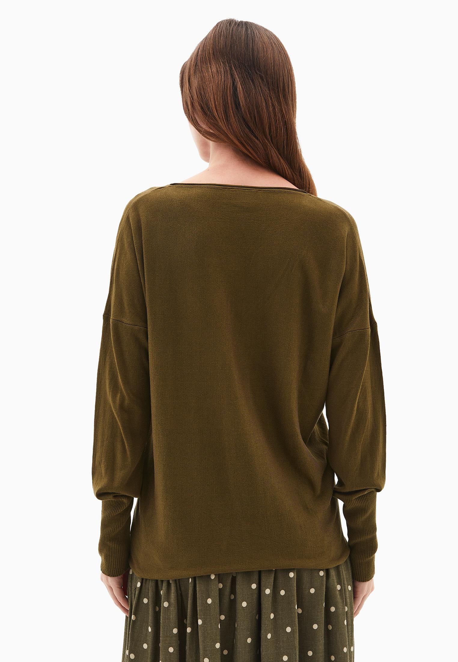 V Neck Long Sleeve Sweater - DARK OLIVE