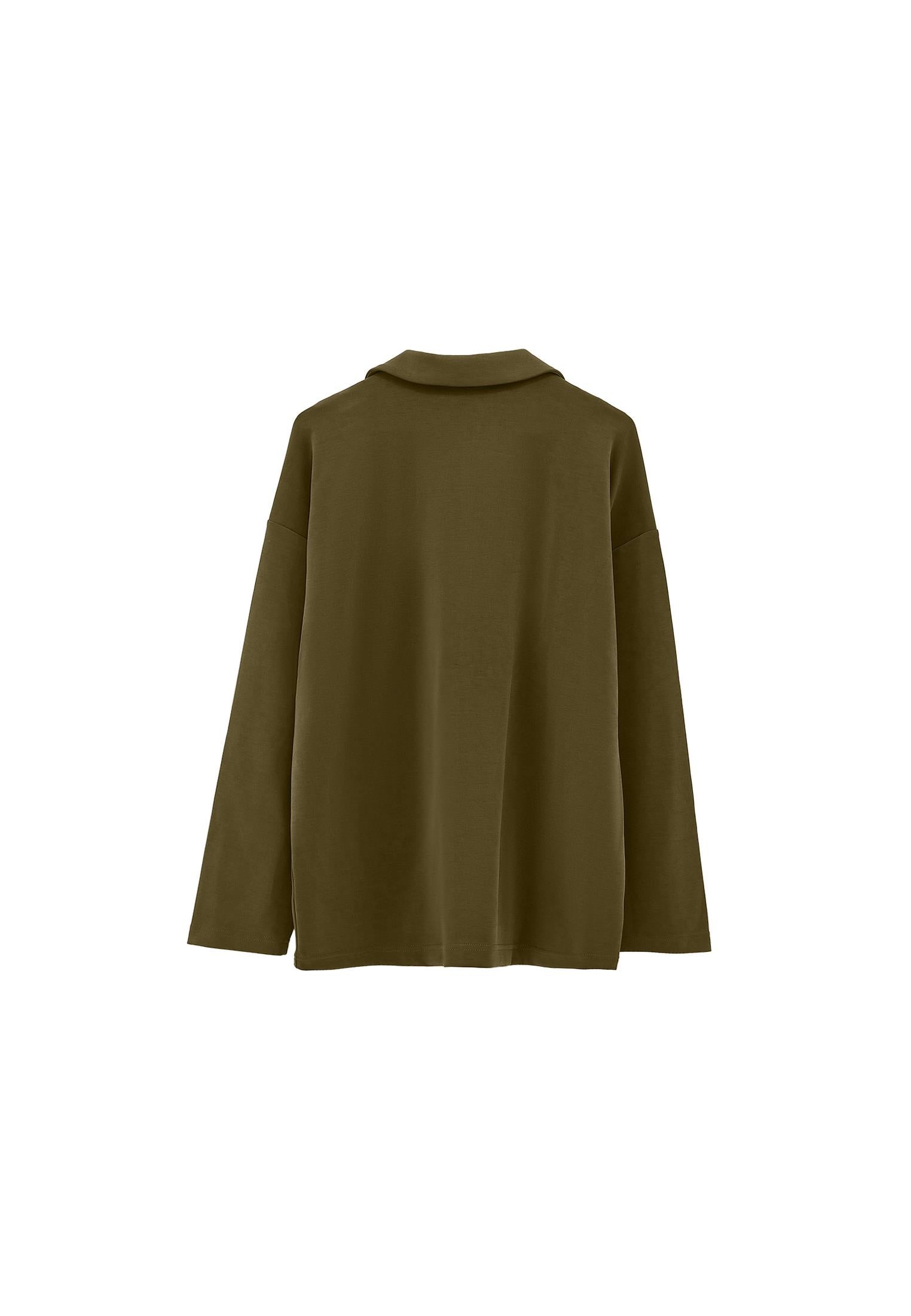 Polo Neck Oversize Sweatshirt - DARK OLIVE