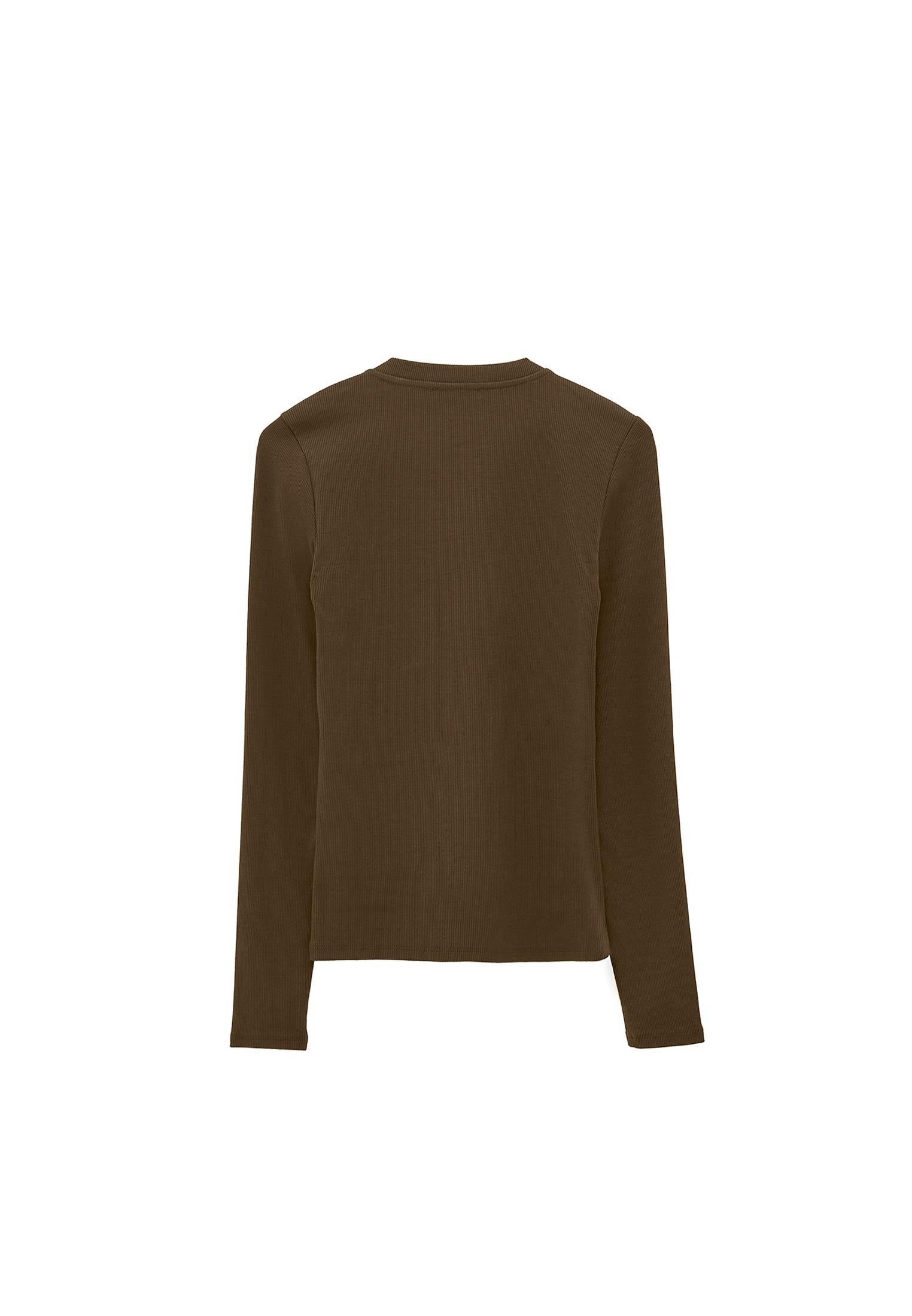 Long Sleeve Crew Neck Bodycon T-Shirt - DARK OLIVE