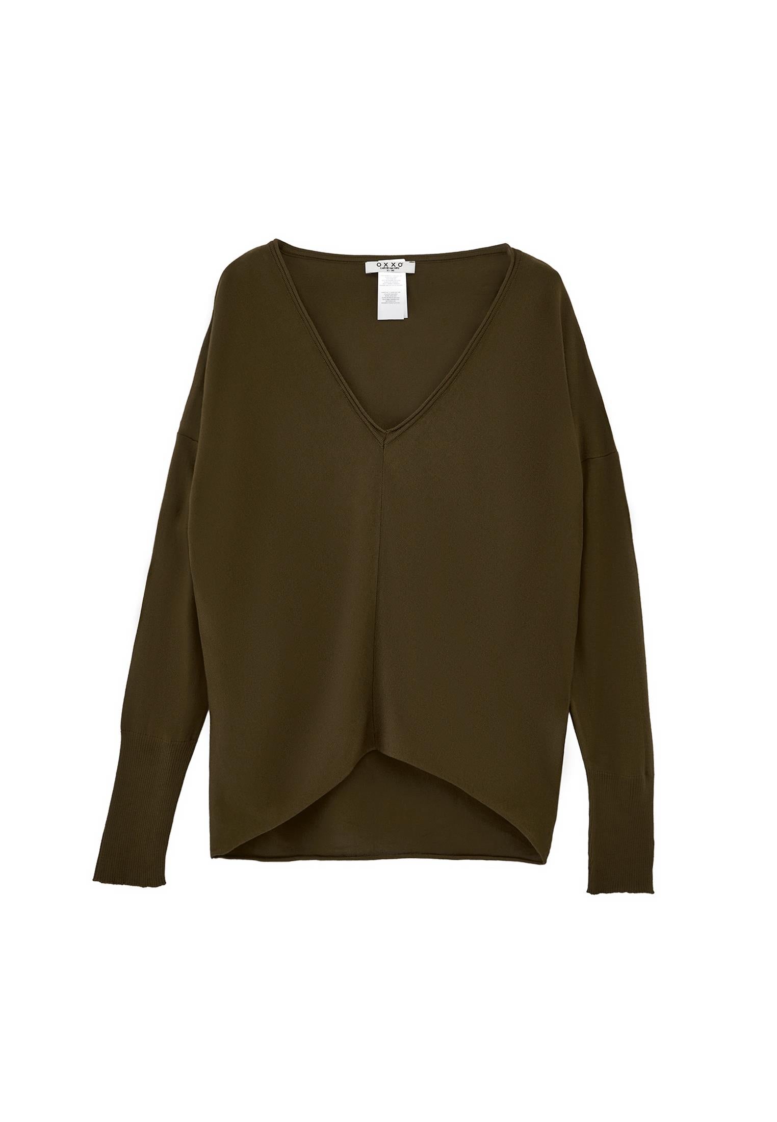 V Neck Long Sleeve Sweater - DARK OLIVE