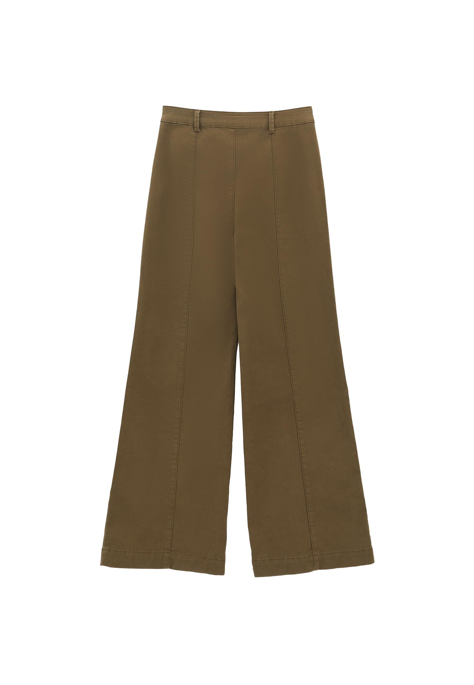 High Waist Pants With Button Details - DARK OLIVE