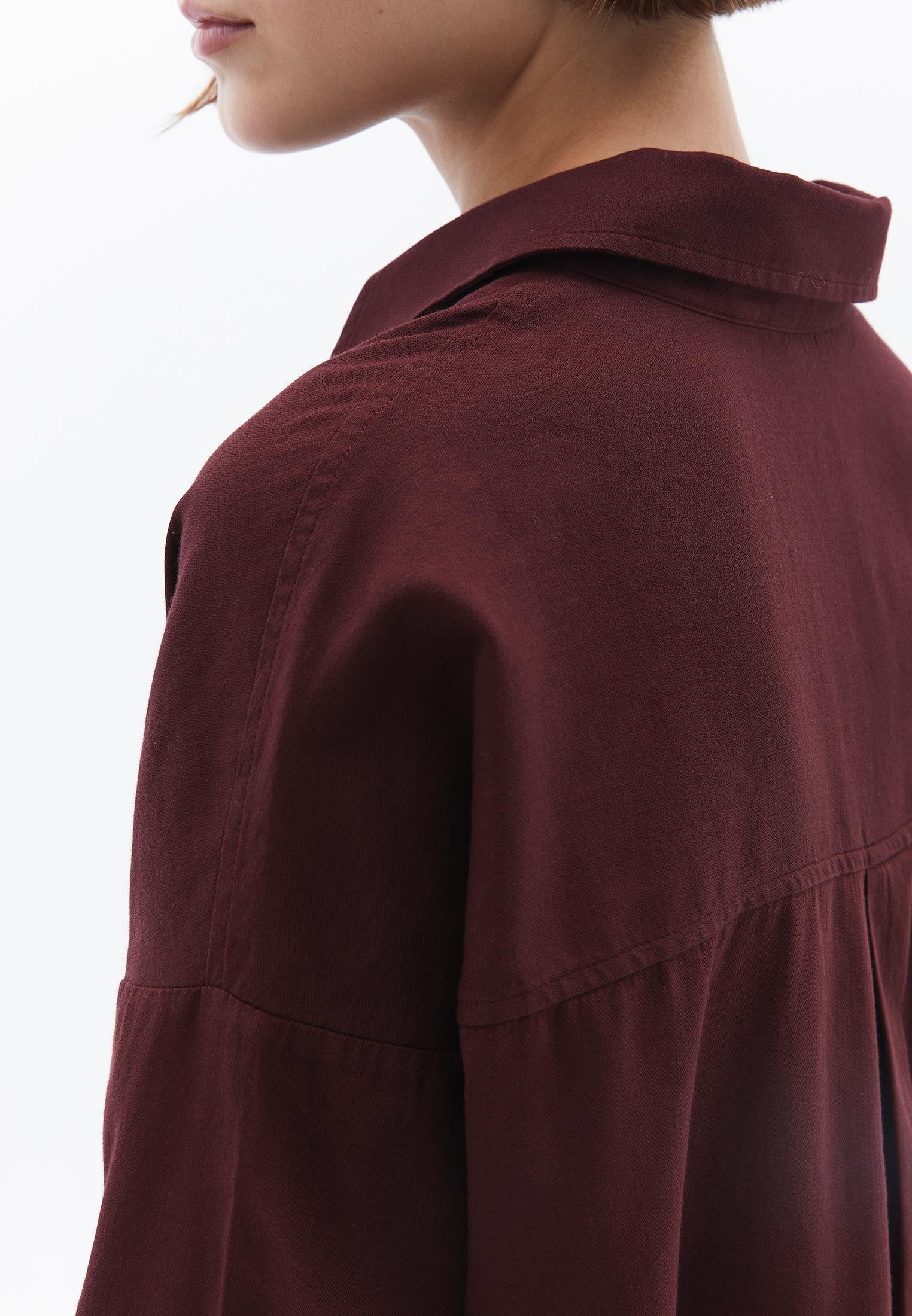 Shirt Collar Buttoned Oversize Long Sleeve Shirt - DECADENT CHOCOLATE