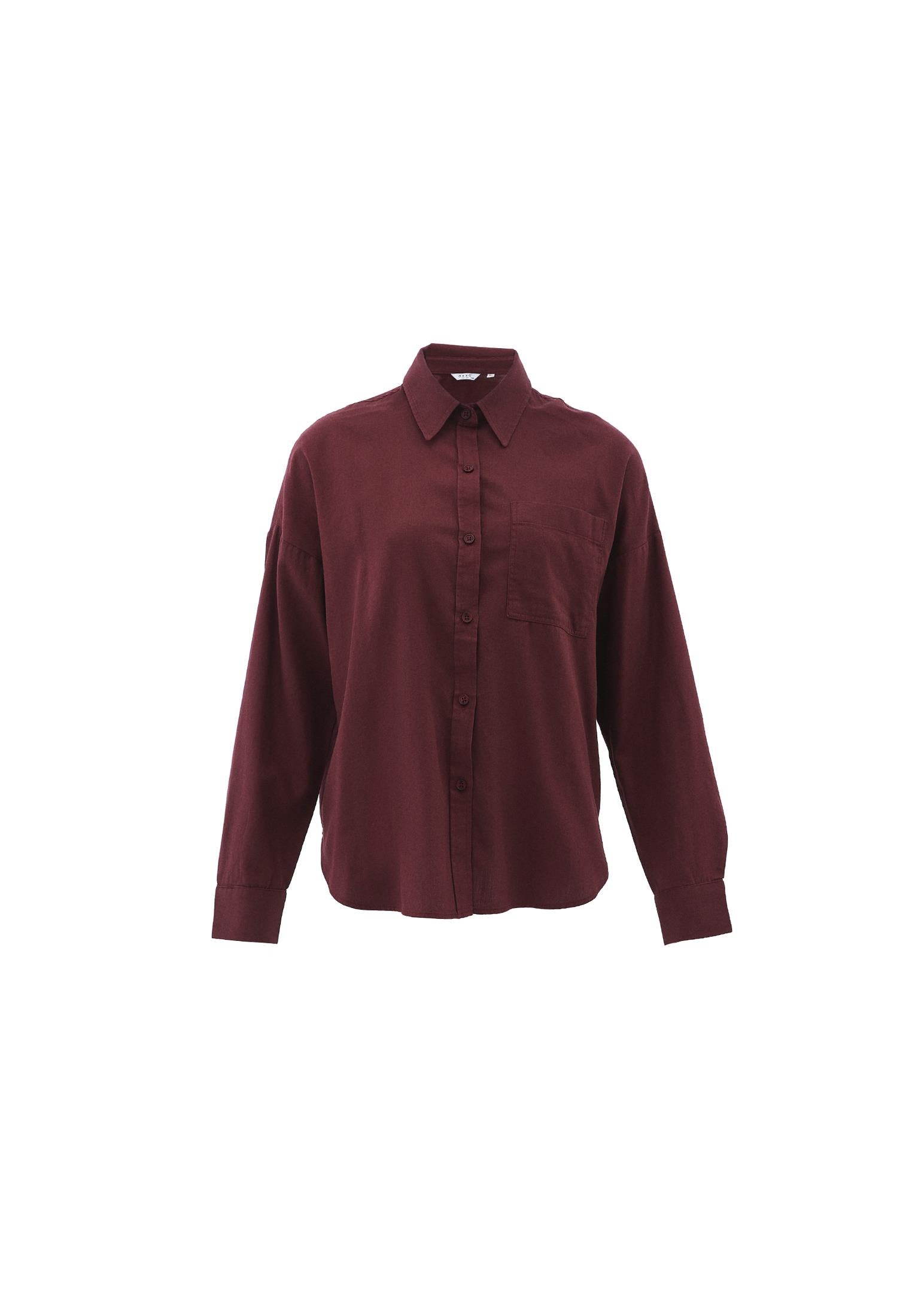 Shirt Collar Buttoned Oversize Long Sleeve Shirt - DECADENT CHOCOLATE