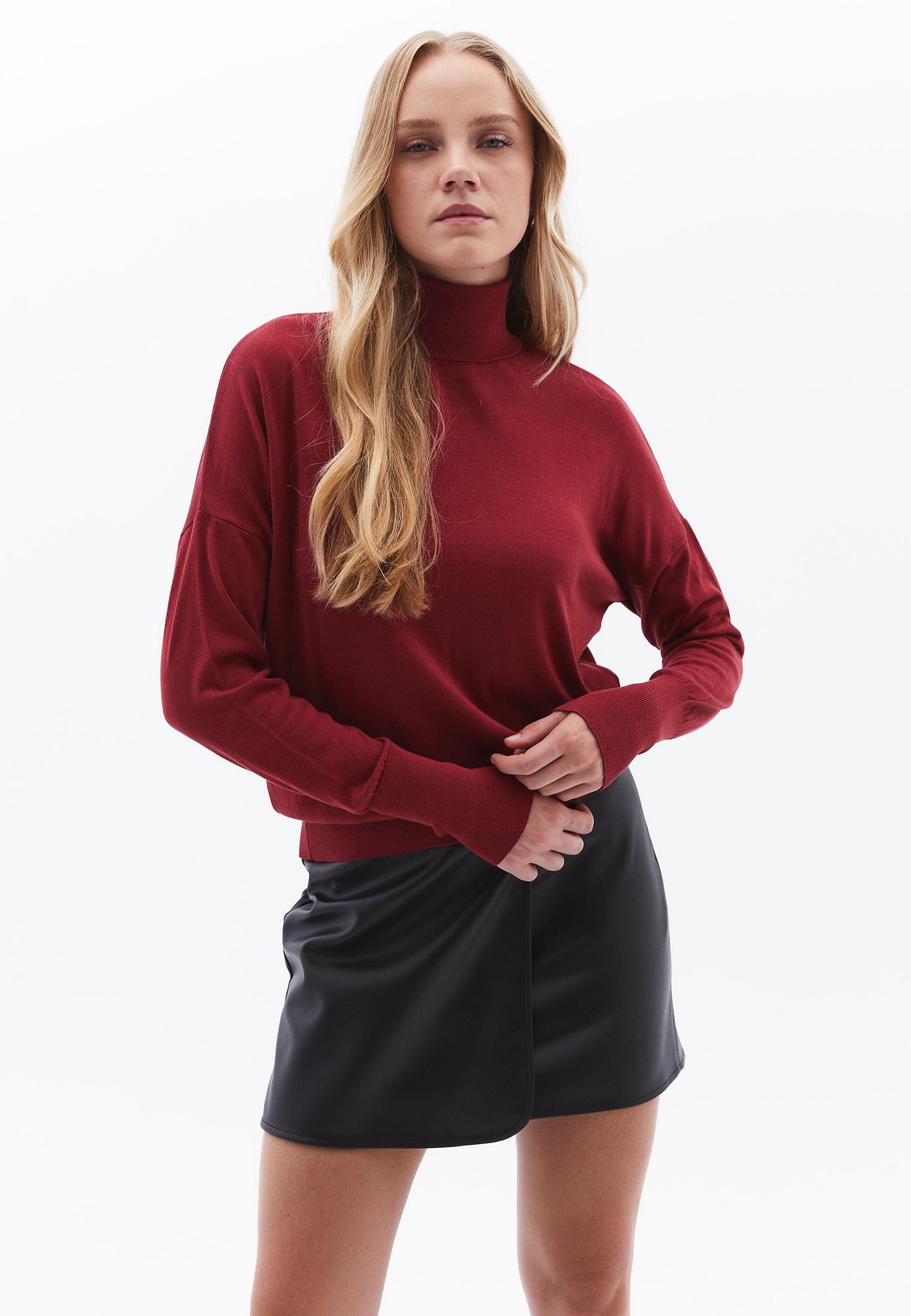 Turtleneck Long Sleeve Comfortable Knitwear - DEEP CLARET