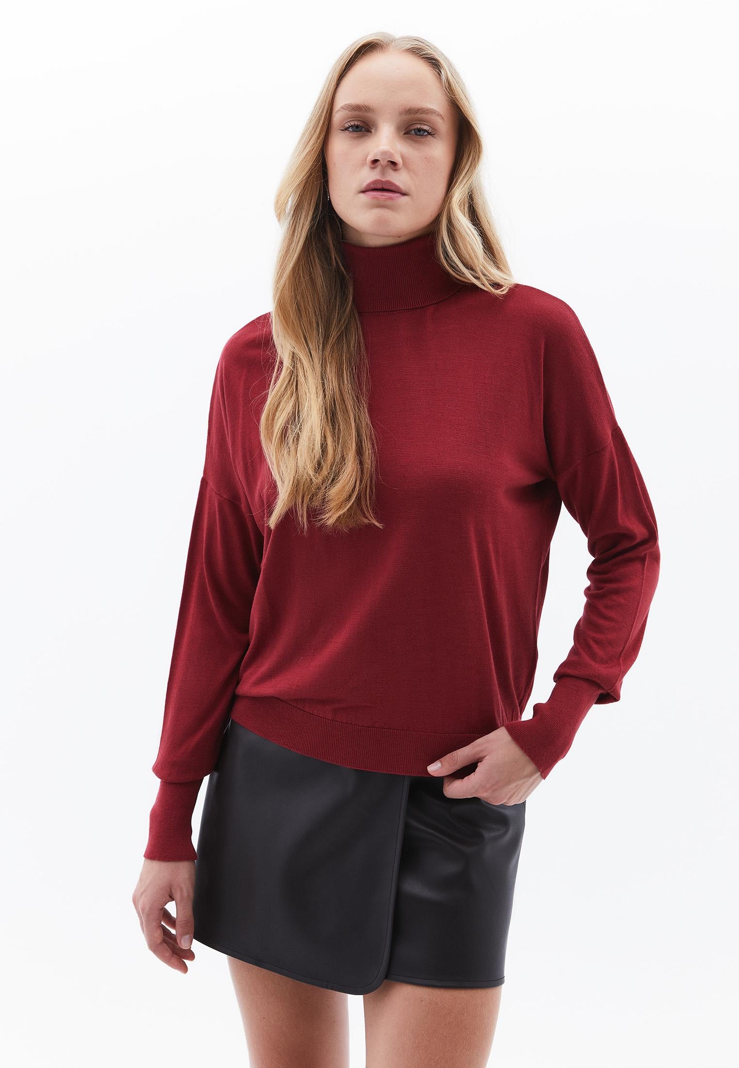 Turtleneck Long Sleeve Comfortable Knitwear - DEEP CLARET