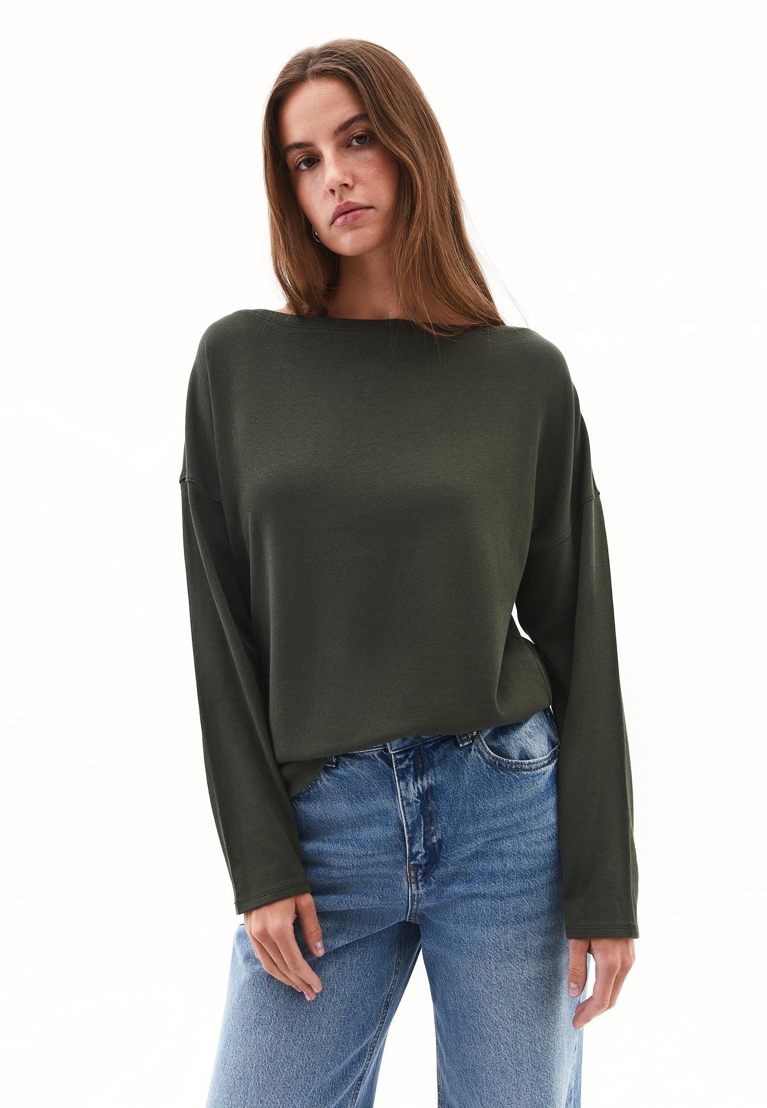 Boat Neck Loose Knit Look Sweater - DEEP DEPTHS