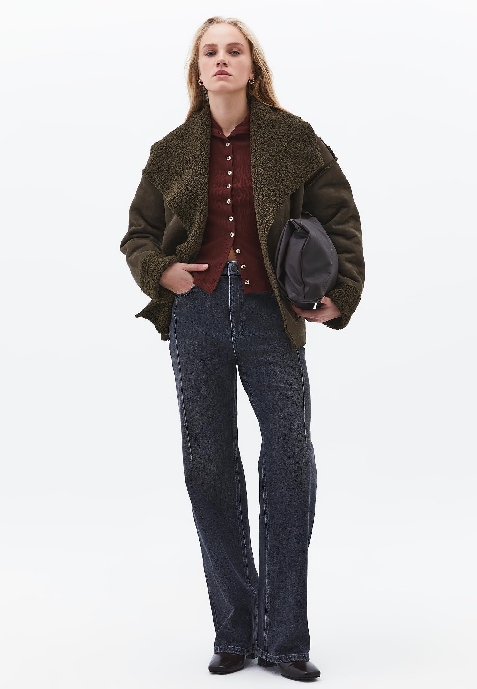 Shawl Collar Long Sleeve Bouclé Jacket - DEEP DEPTHS