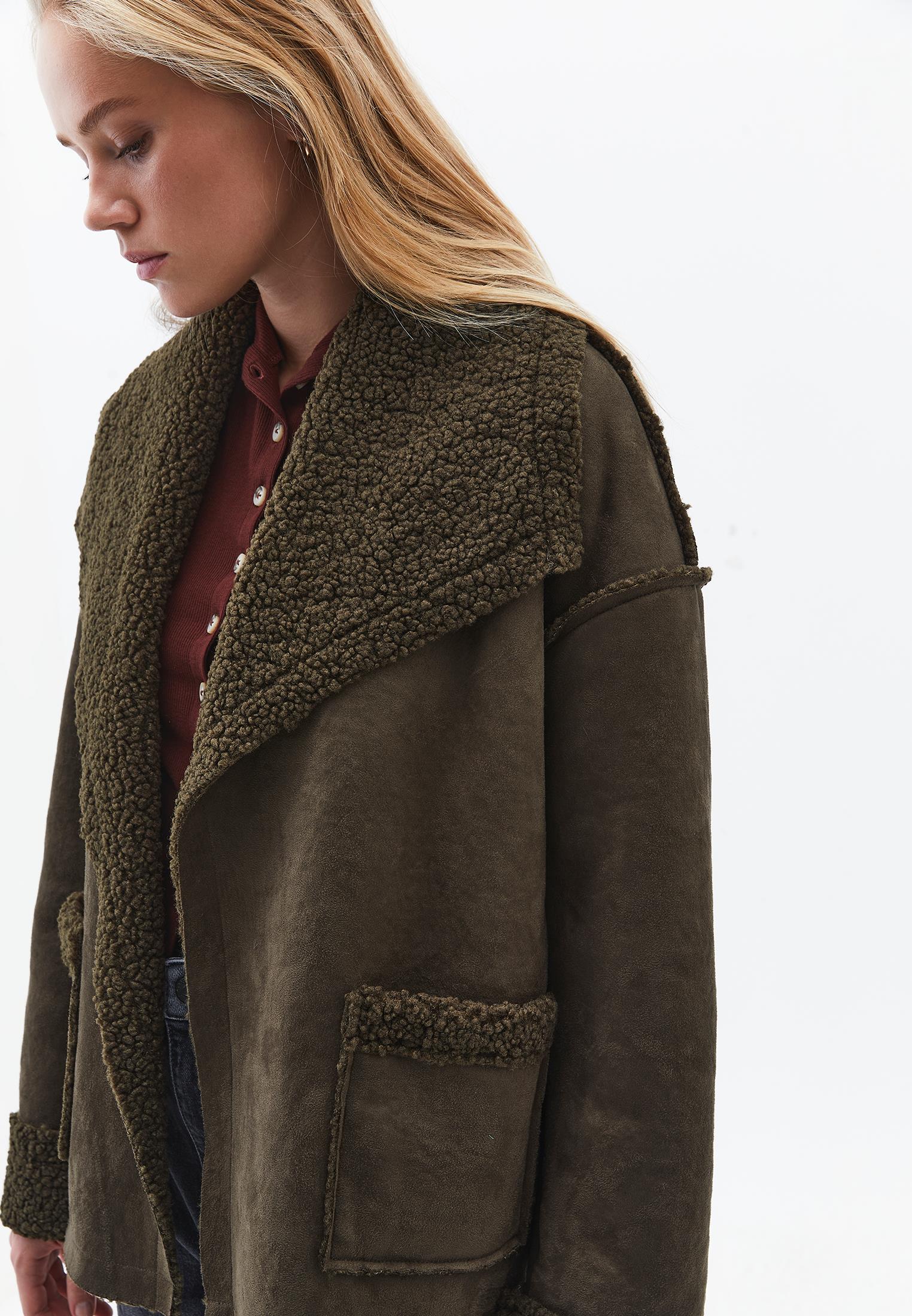 Shawl Collar Long Sleeve Bouclé Jacket - DEEP DEPTHS