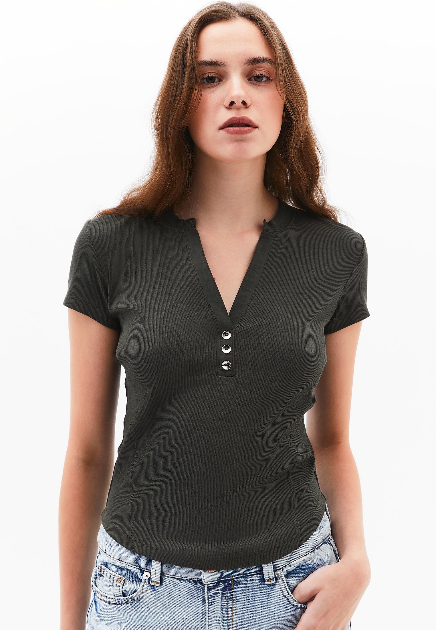 Short Sleeve T-Shirt With Button Detail - DEEP DEPTHS