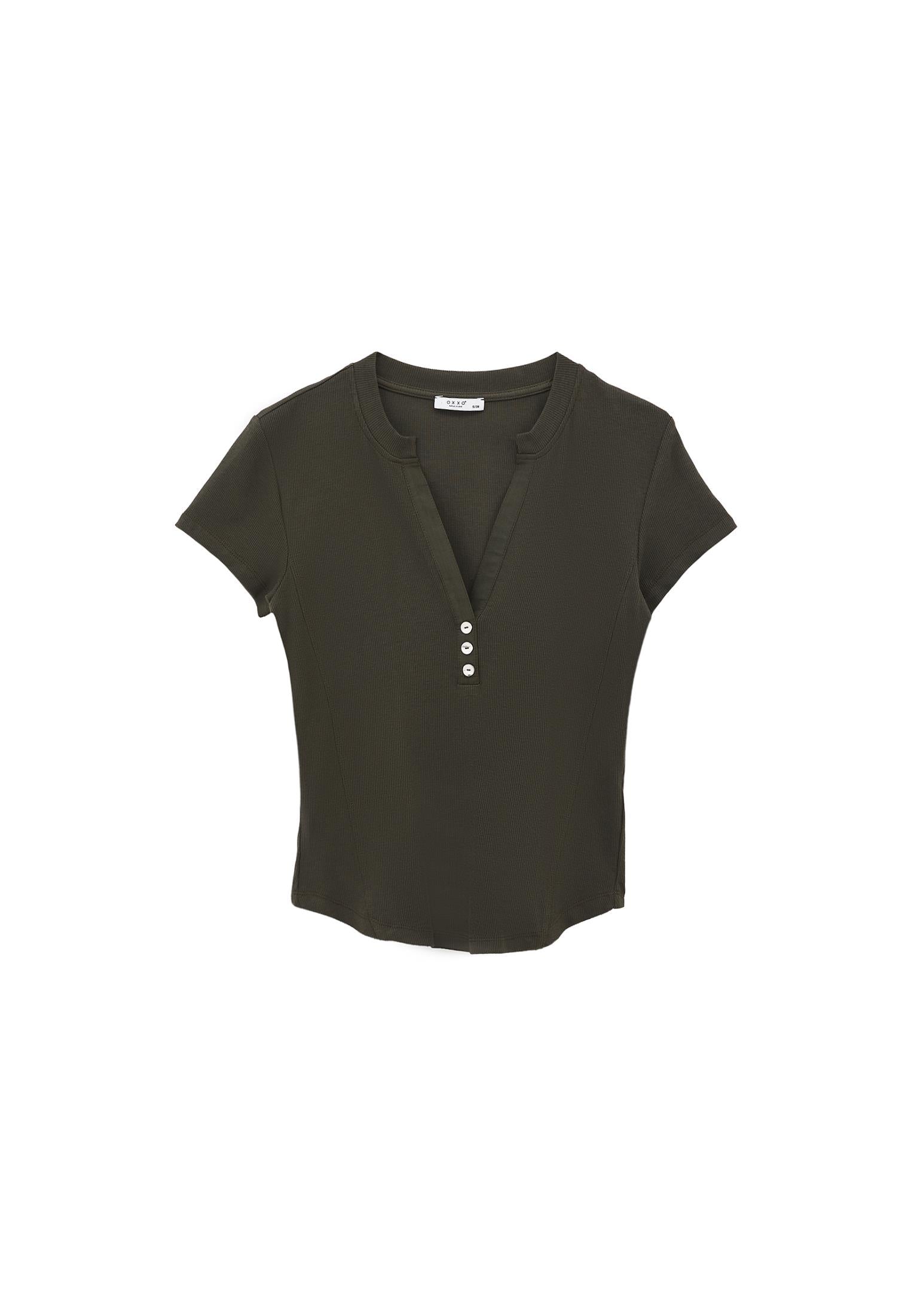 Short Sleeve T-Shirt With Button Detail - DEEP DEPTHS