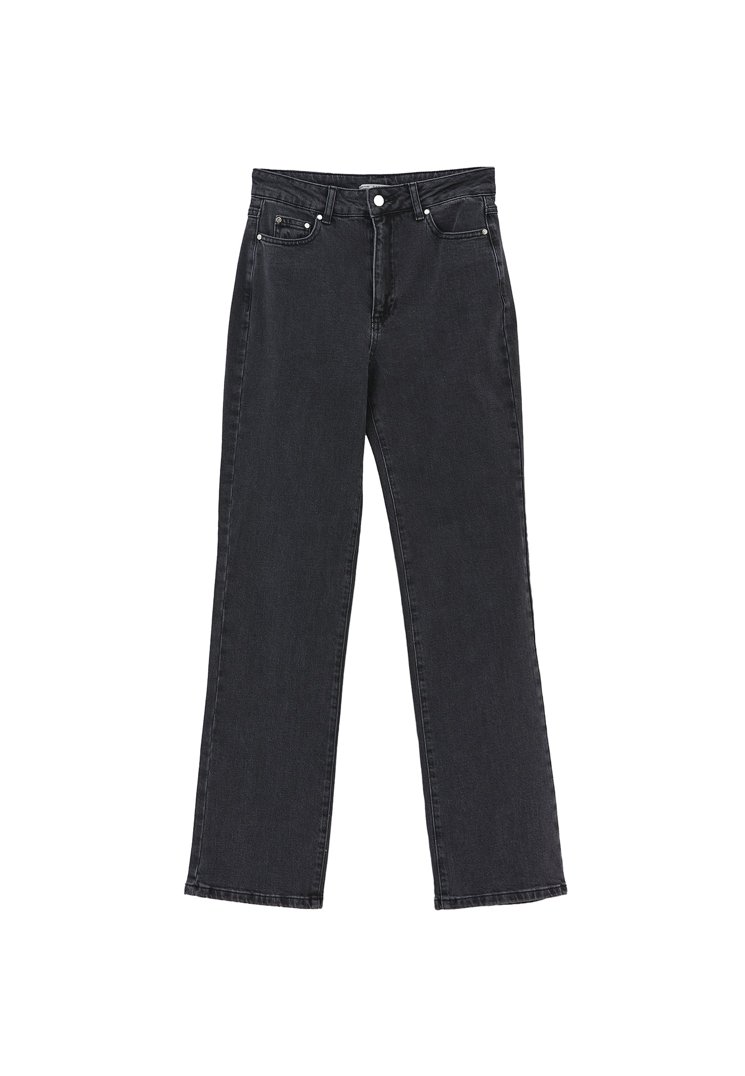 High Waist Straight Leg Denim Pants - DEEP GREY DENIM