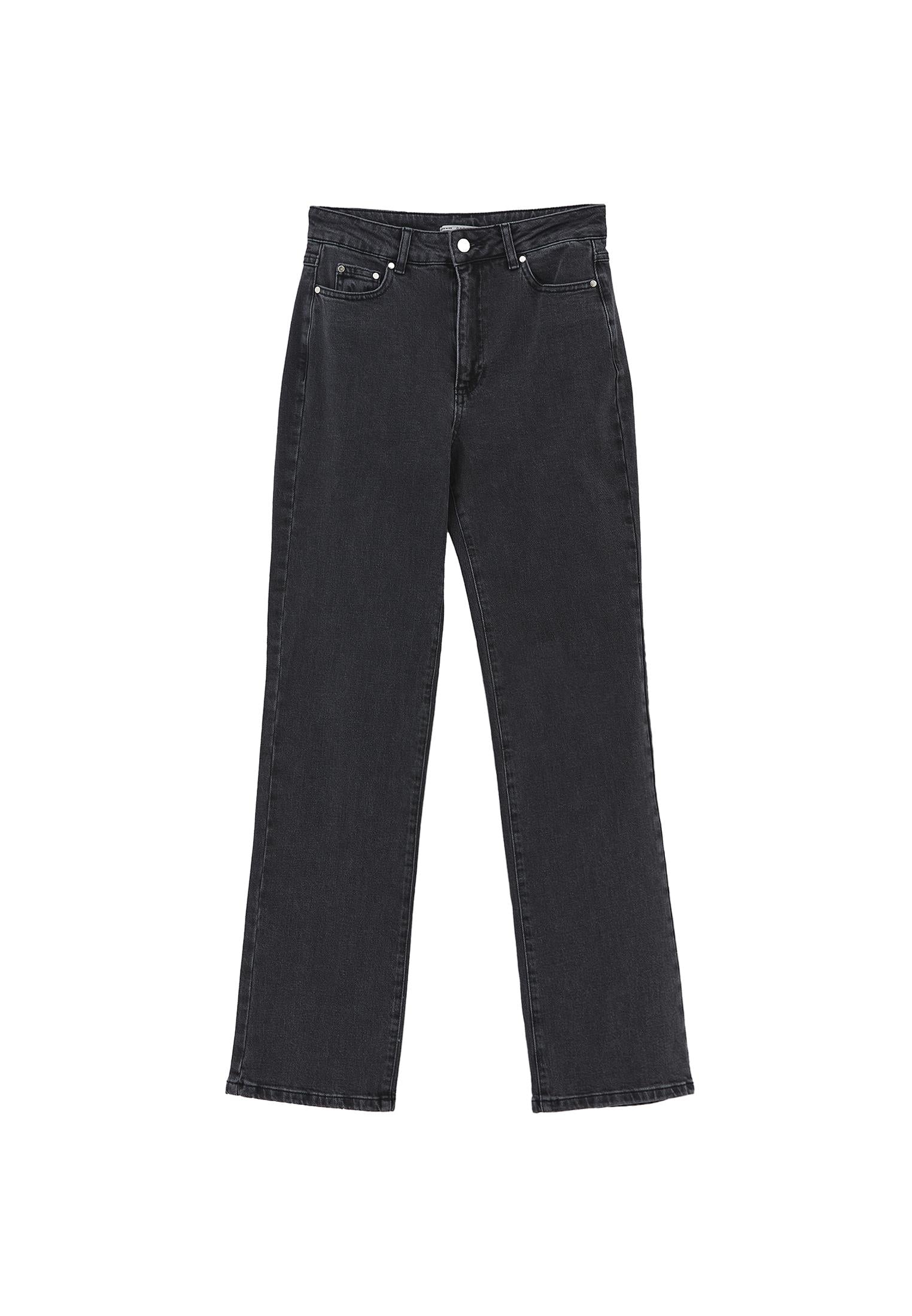 High Waist Straight Leg Denim Pants - DEEP GREY DENIM