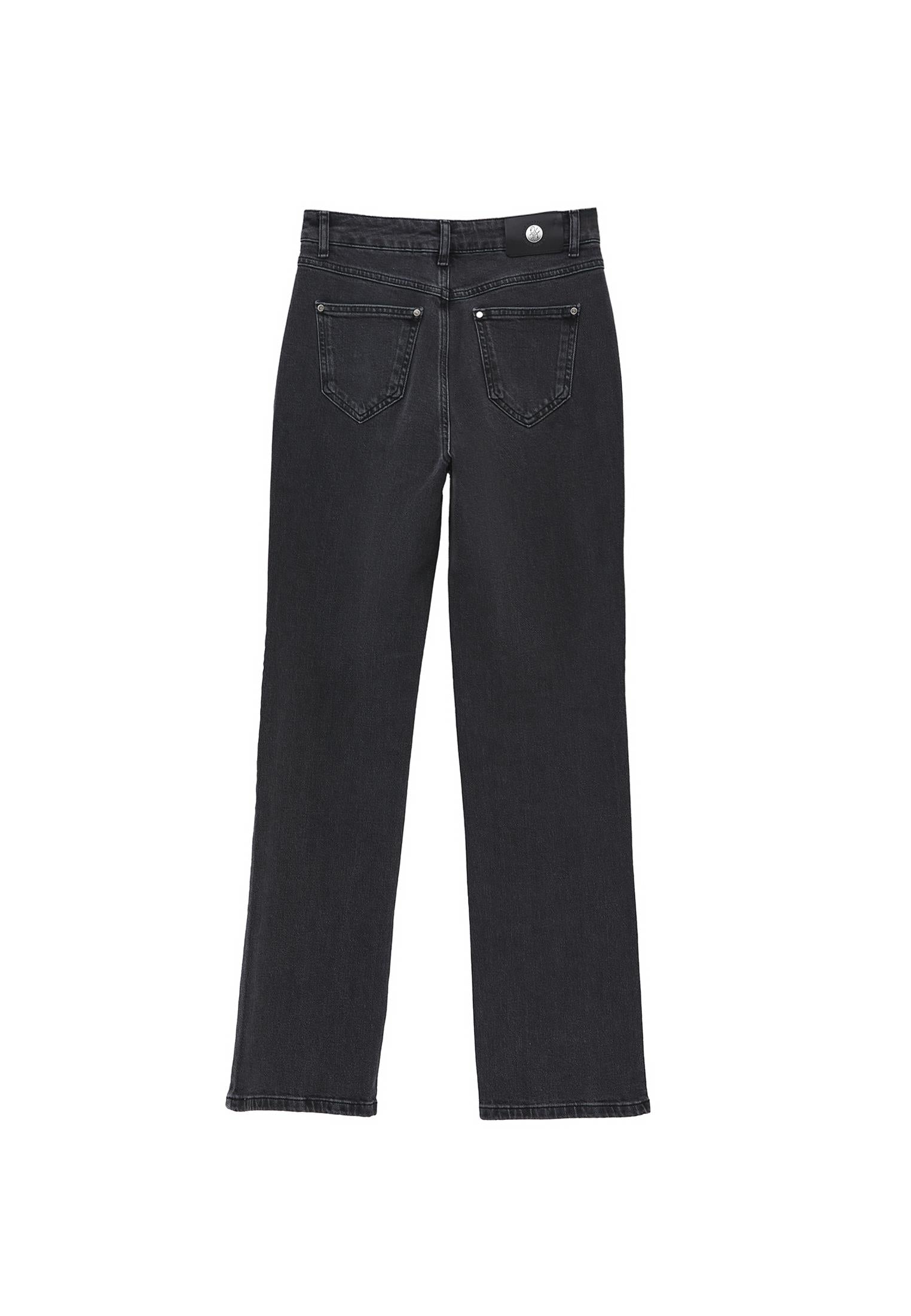 High Waist Straight Leg Denim Pants - DEEP GREY DENIM