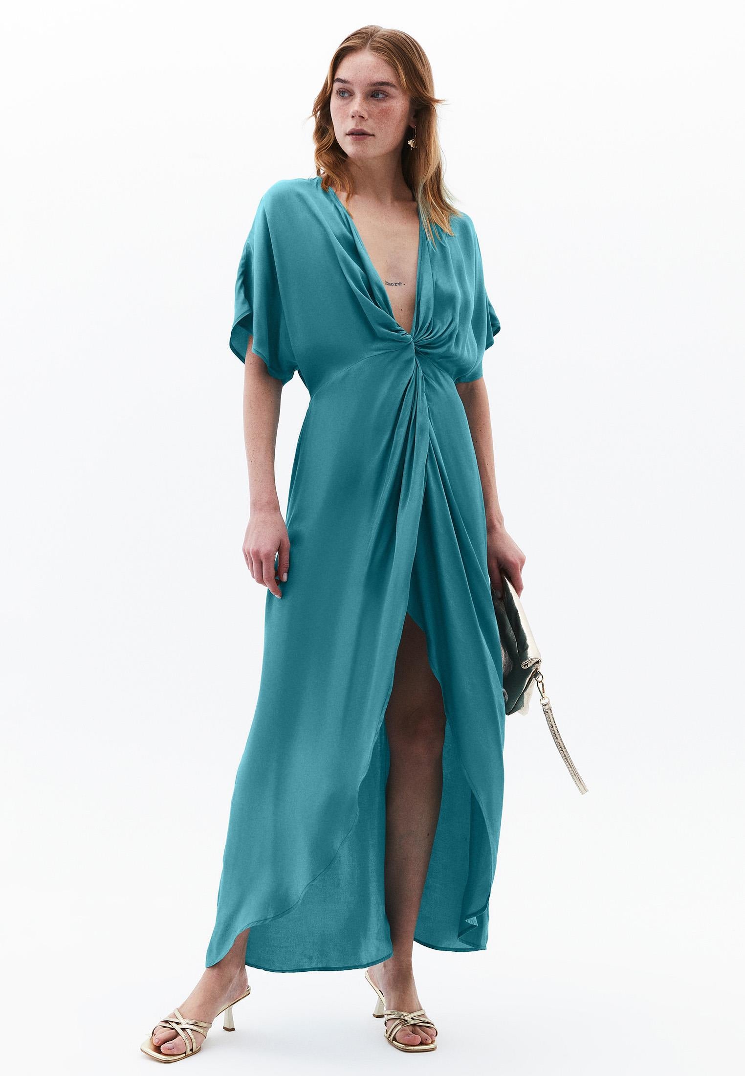 Loose Fit Long Woven Women Dress - DEEP SEA