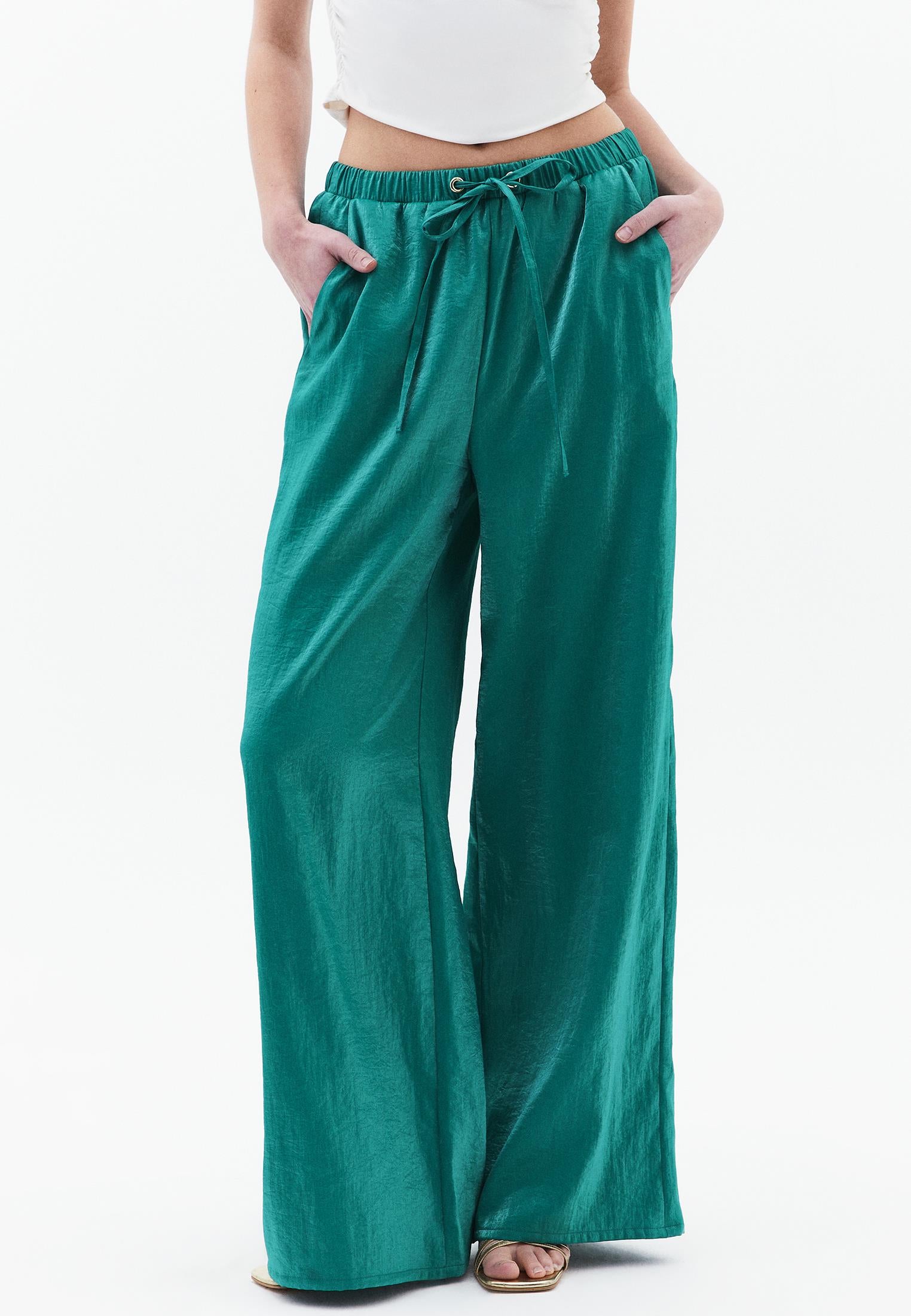 Wide Leg Shiny Pants - DEEP SEA