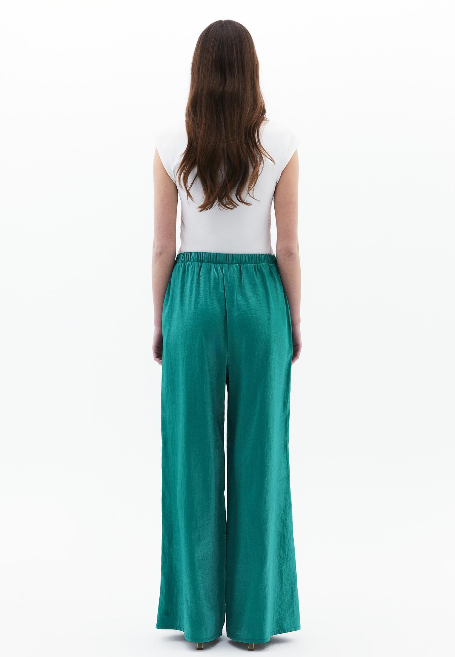 Wide Leg Shiny Pants - DEEP SEA