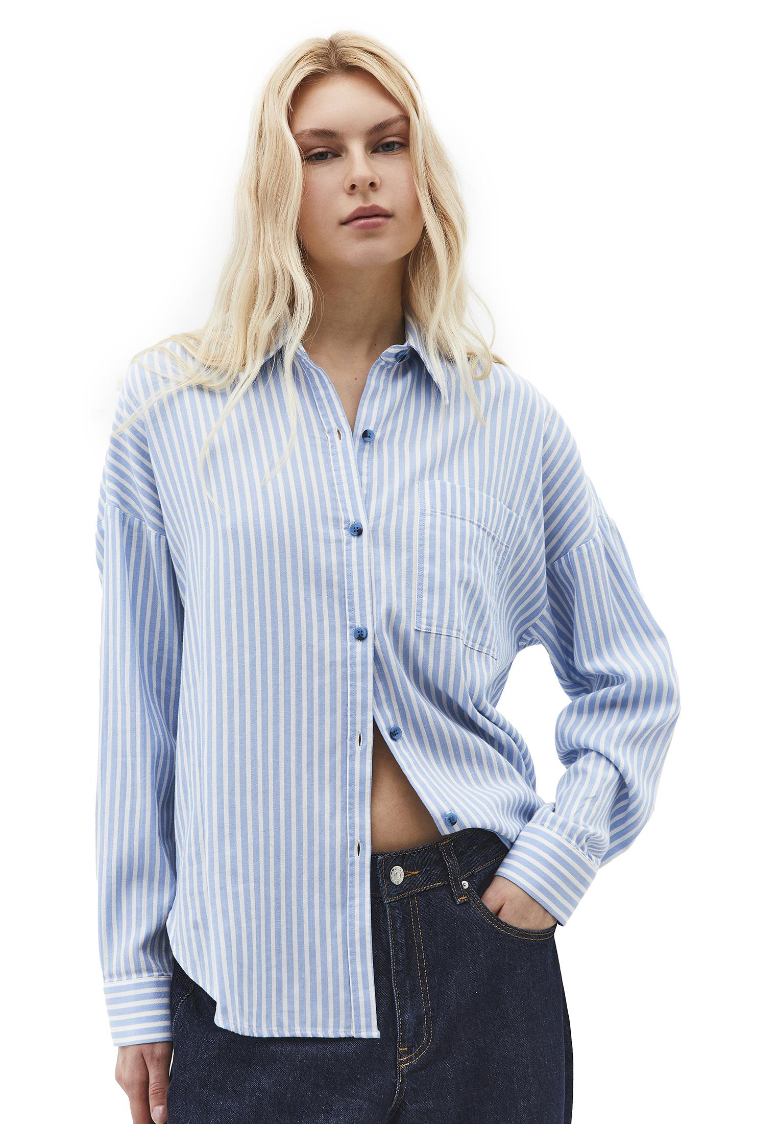 Oversize Pocketed Standard Shirt - DELLA BLUE STRIPE