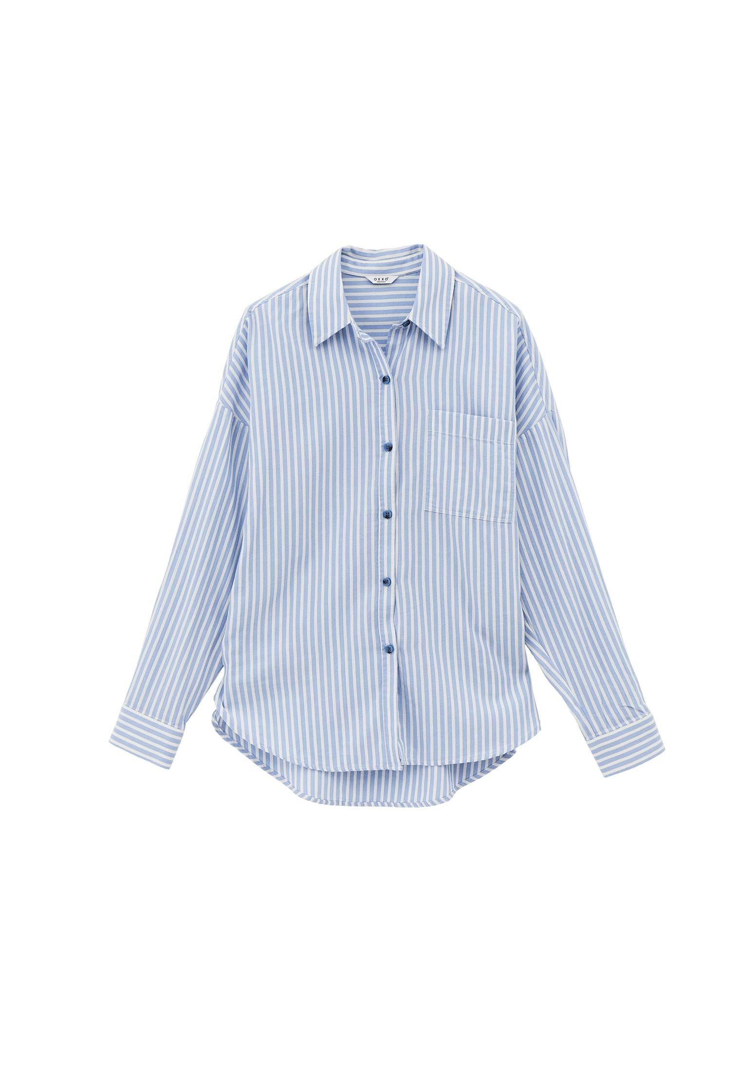 Oversize Pocketed Standard Shirt - DELLA BLUE STRIPE
