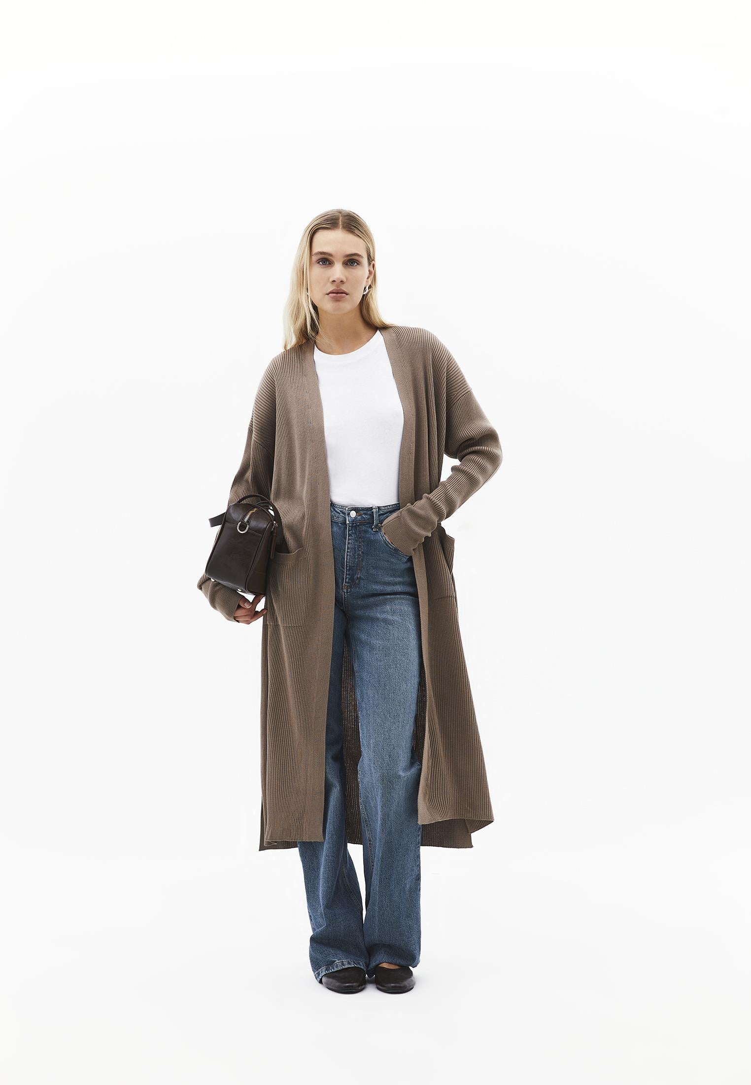 Ribbed Long Sleeve Cardigan - DESERT TAUPE