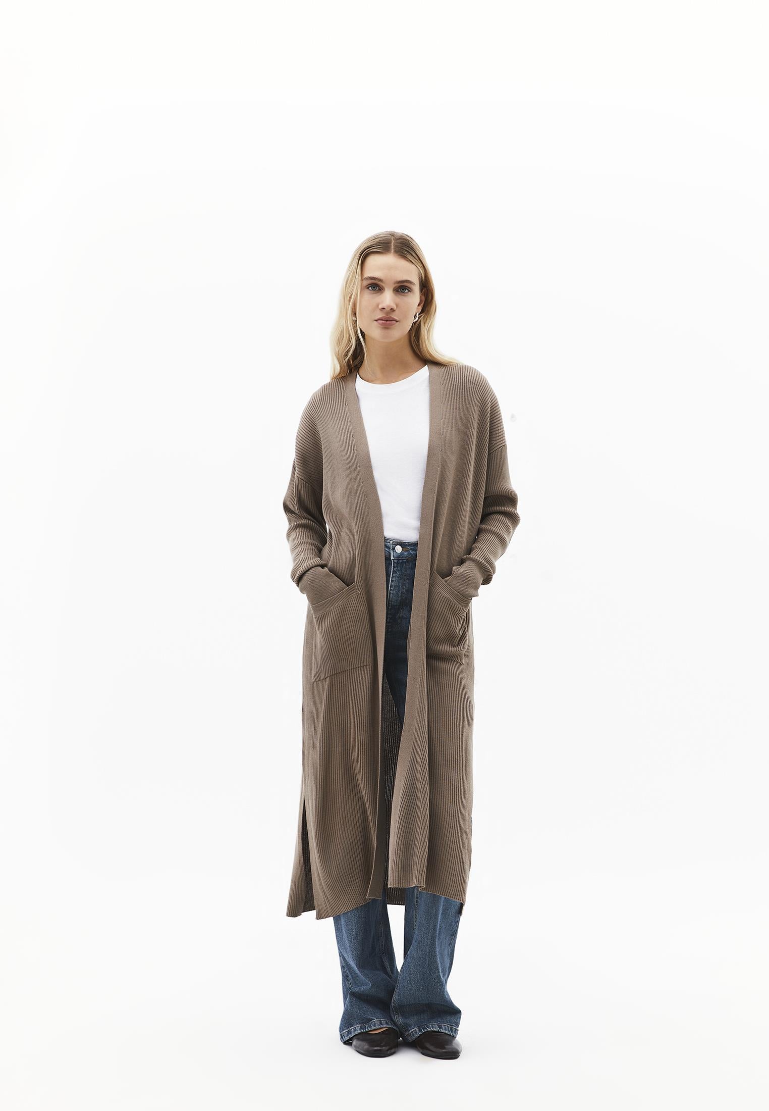 Ribbed Long Sleeve Cardigan - DESERT TAUPE