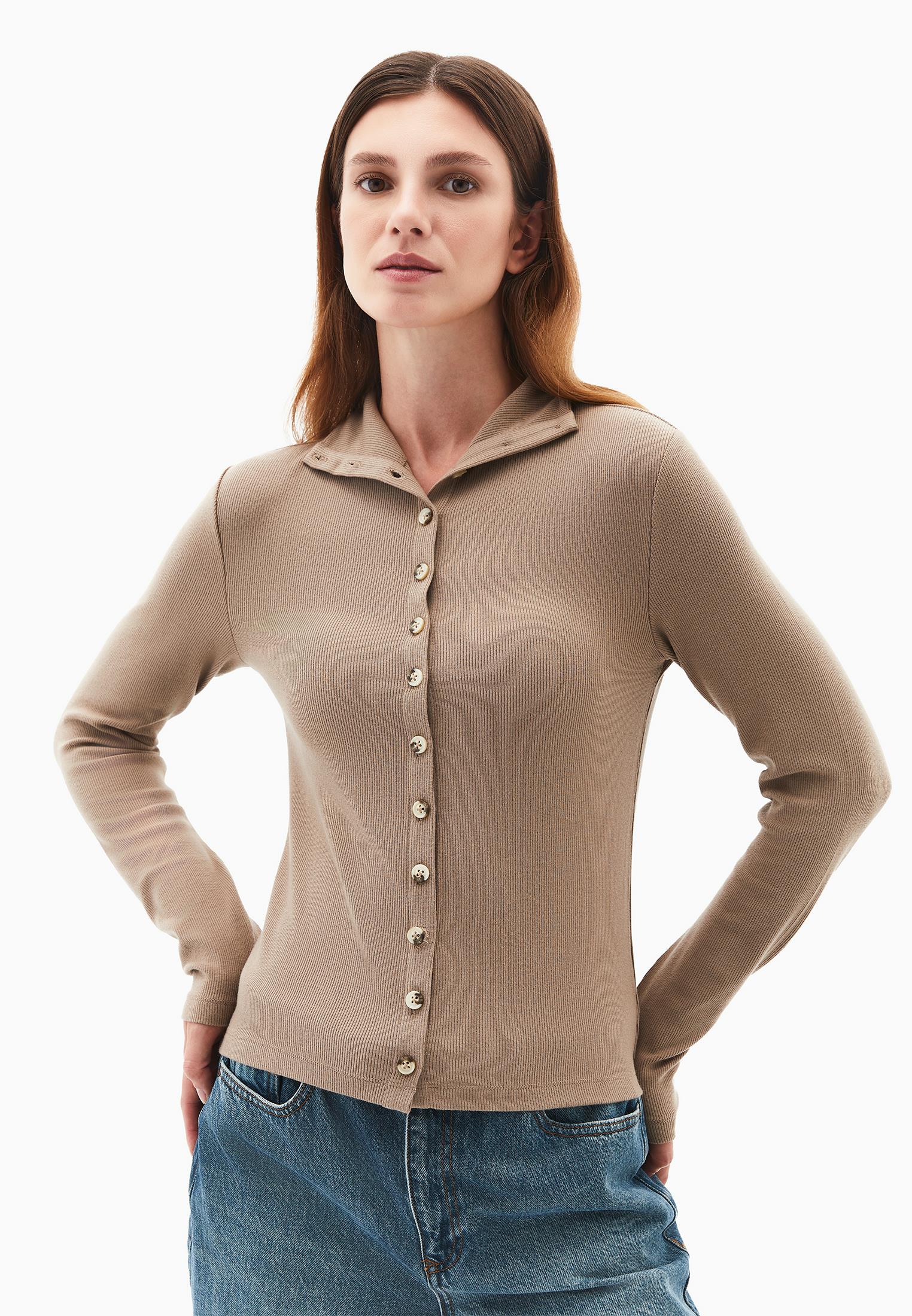 Bodycon Buttoned Blouse - DESERT TAUPE