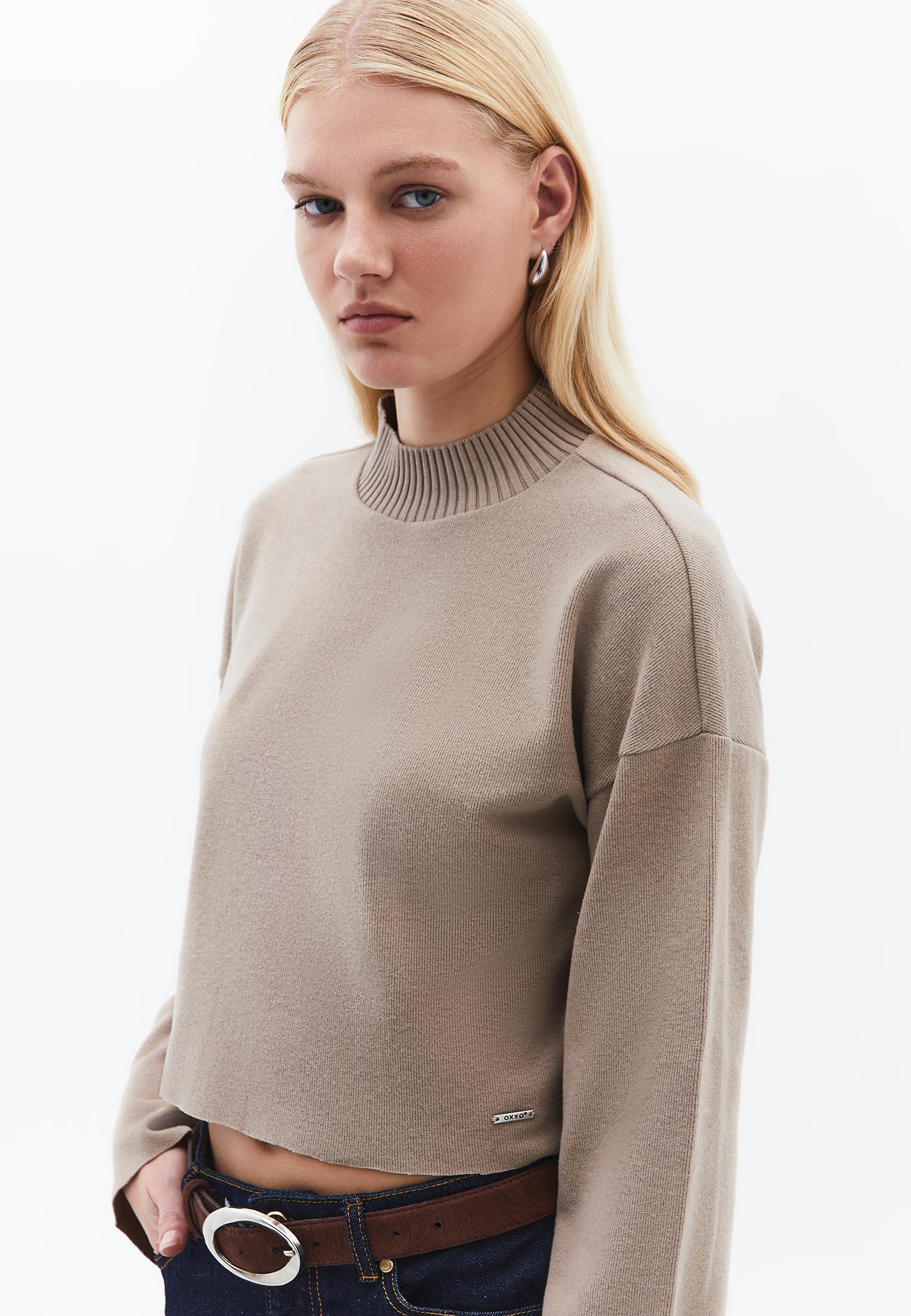 High Neck Cropped Sweater - DESERT TAUPE