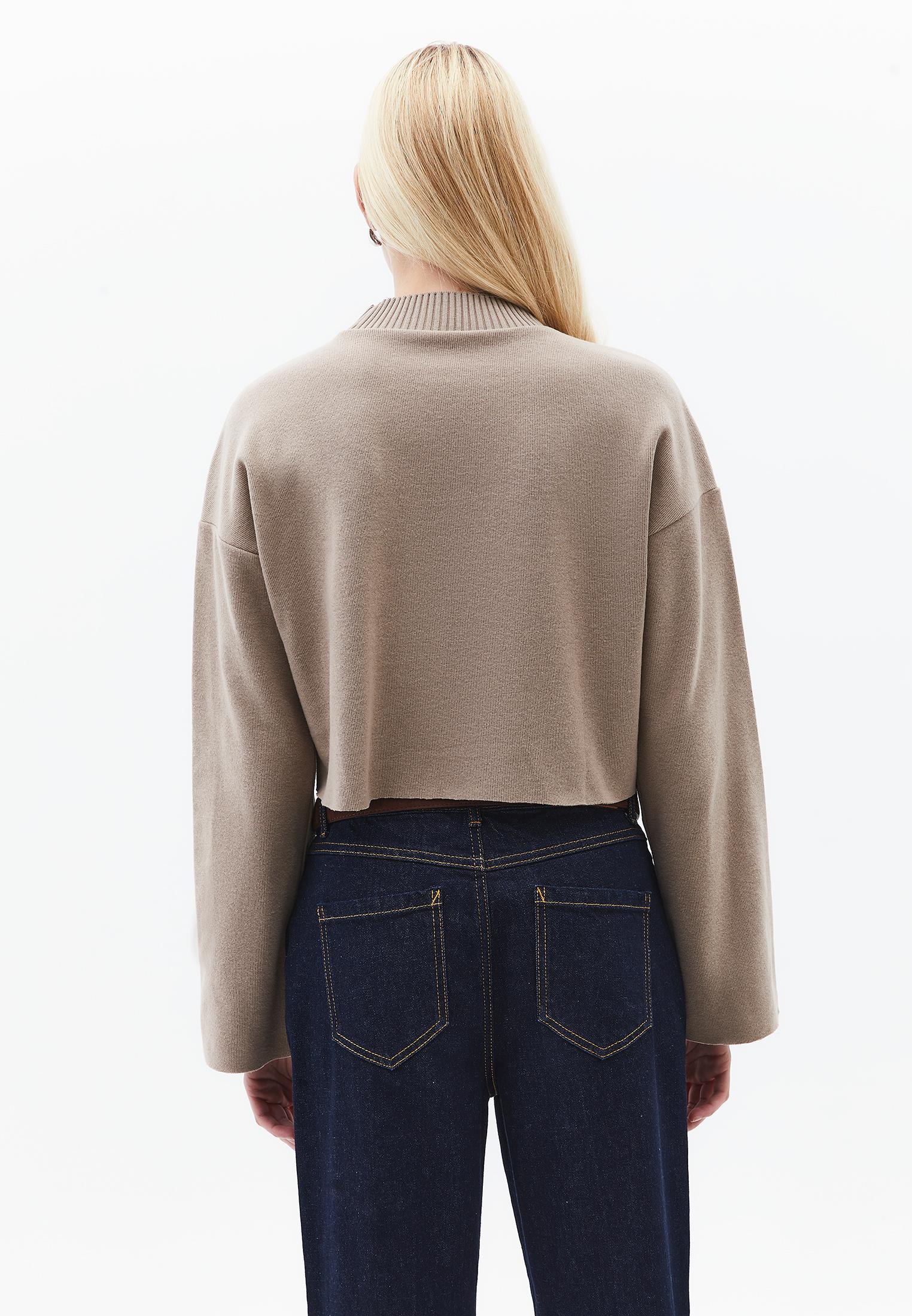 High Neck Cropped Sweater - DESERT TAUPE