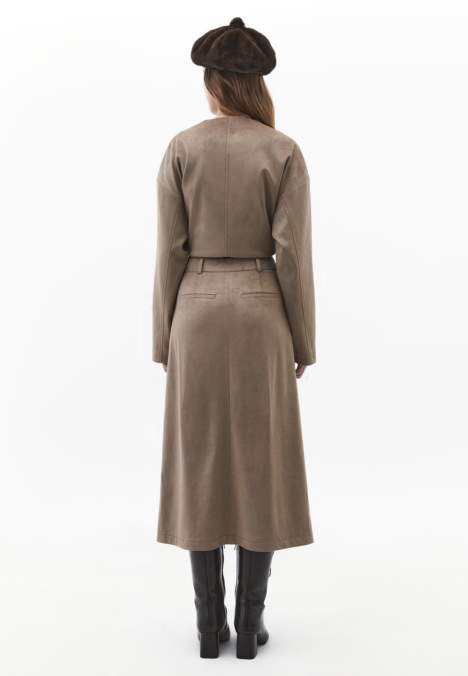 Slit Midi High Waist Skirt - DESERT TAUPE