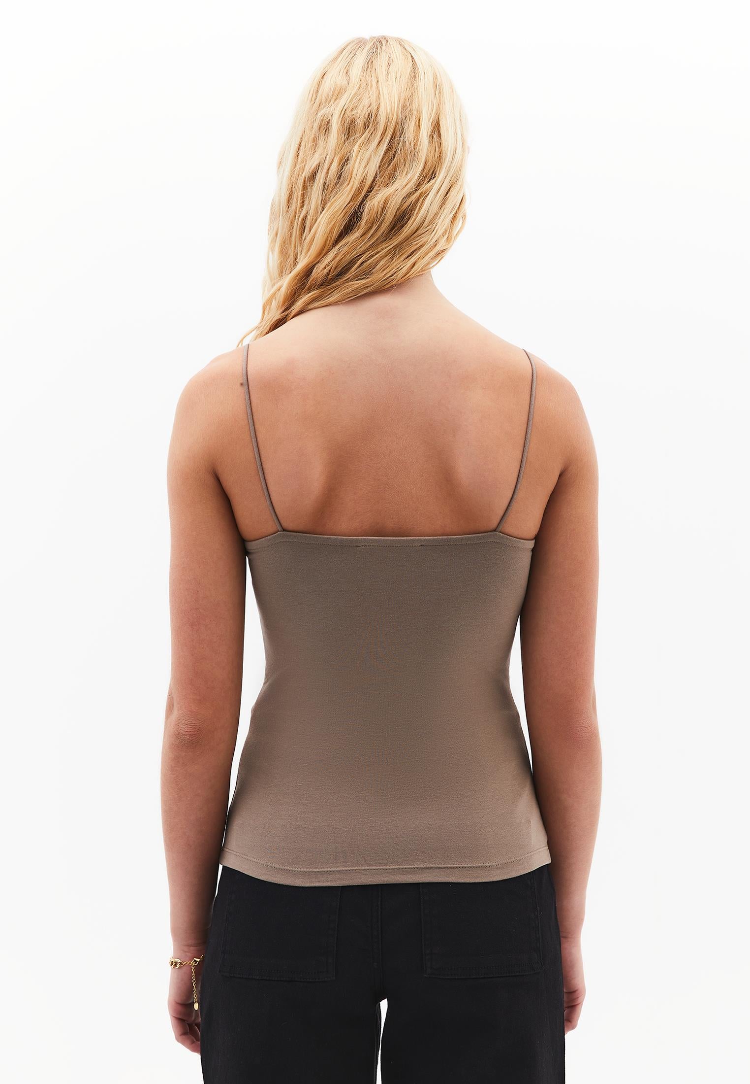 Wide Neck Bodycon Tank Top - DESERT TAUPE