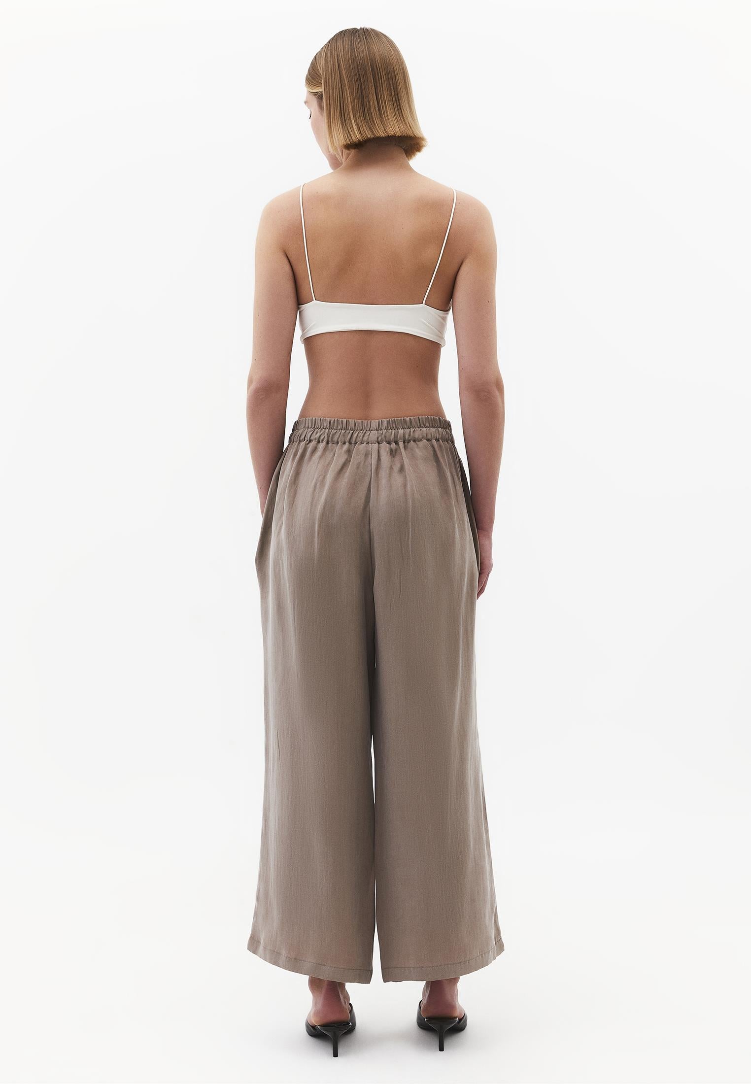 Ultra High Waist Straight Pants With Button Detail - DESERT TAUPE