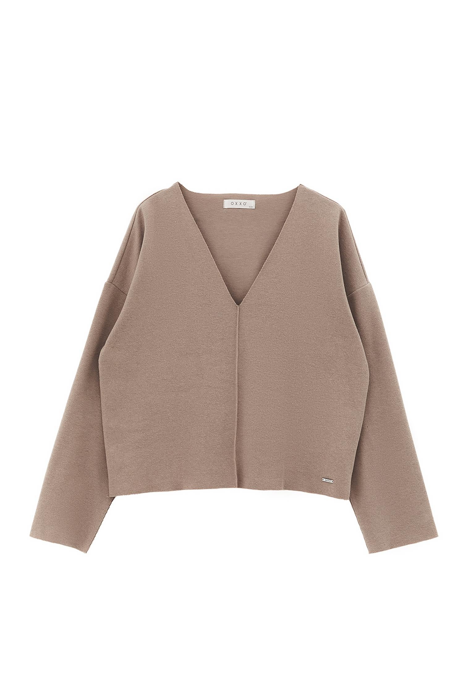 Loose V-Neck Sweater - DESERT TAUPE