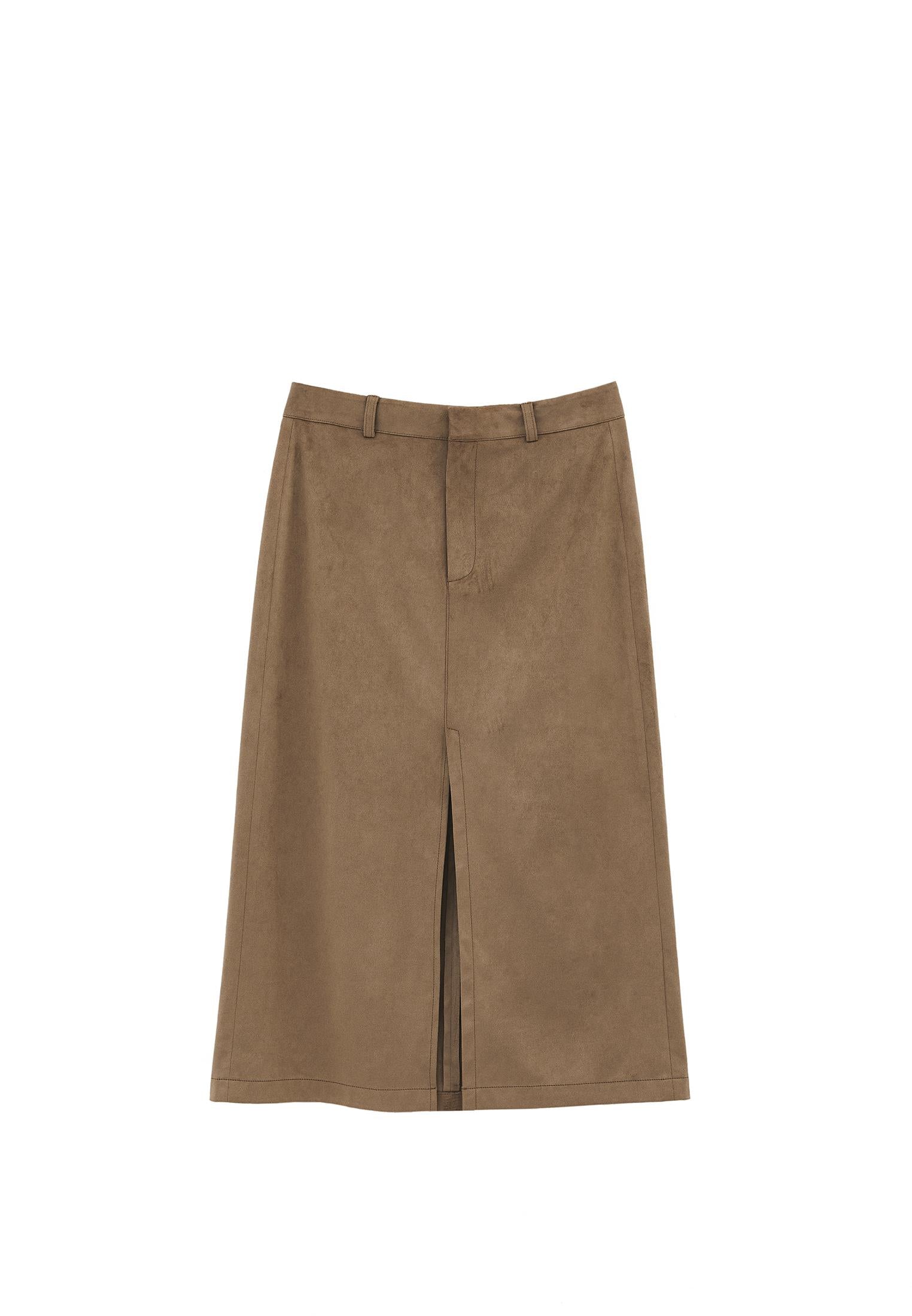Slit Midi High Waist Skirt - DESERT TAUPE
