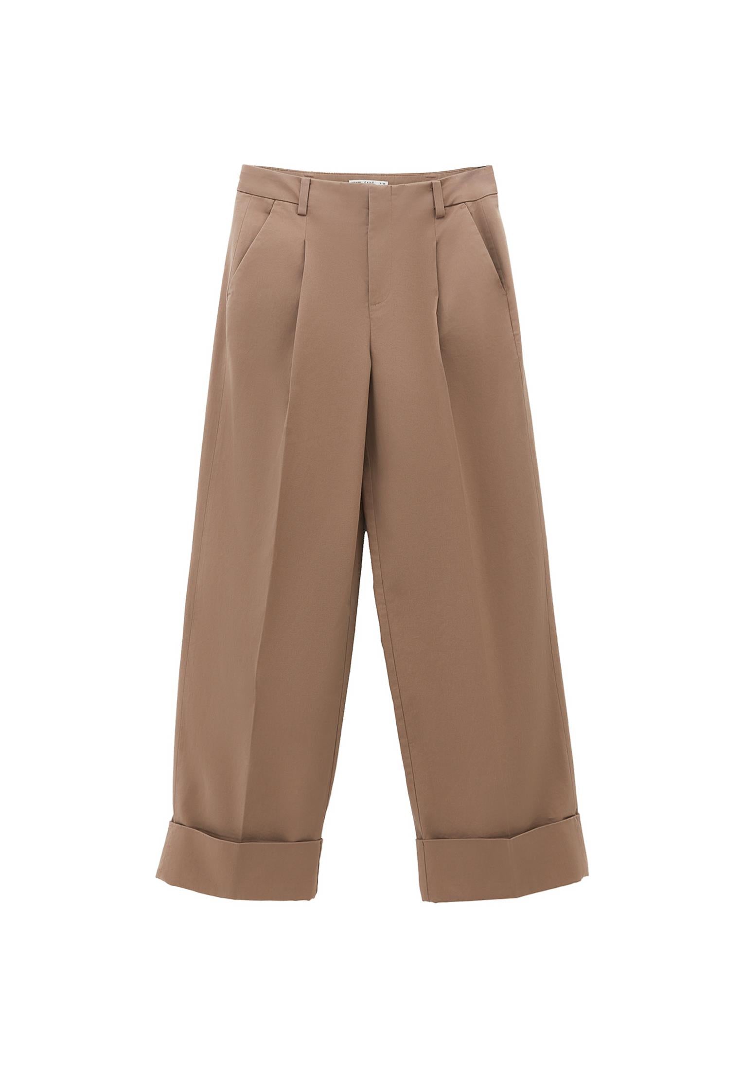Pleated Ultra High Waist Straight Leg Women Pants - DESERT TAUPE