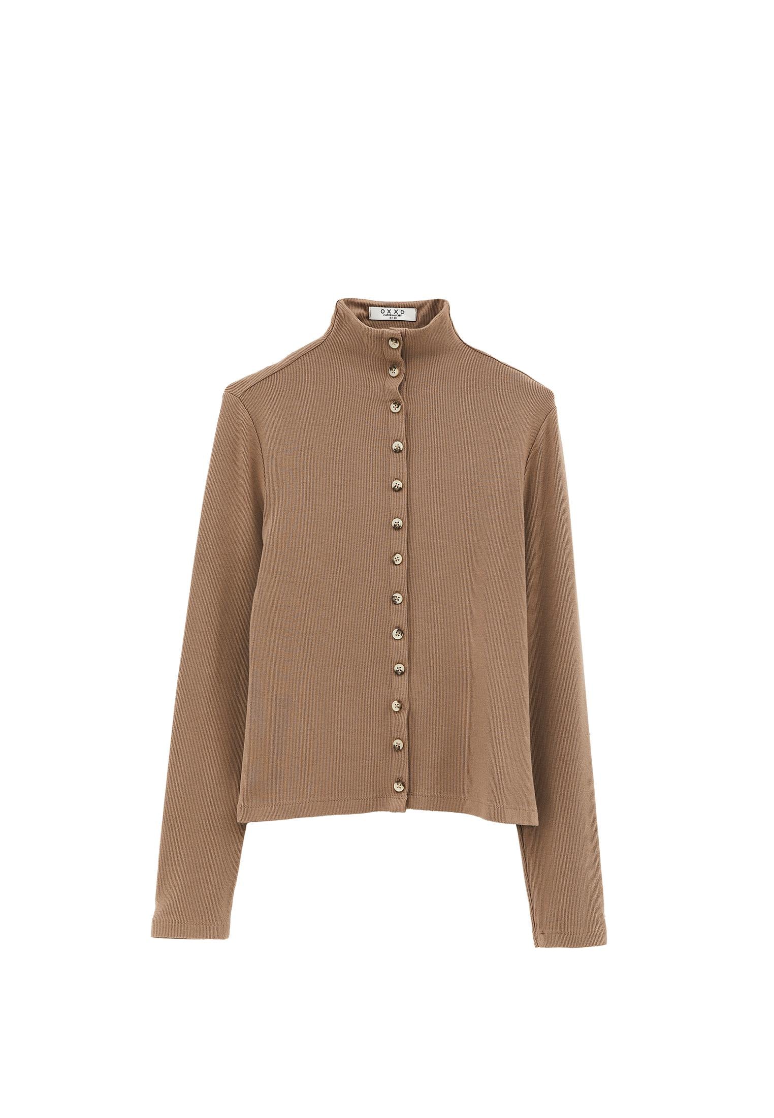 Bodycon Buttoned Blouse - DESERT TAUPE