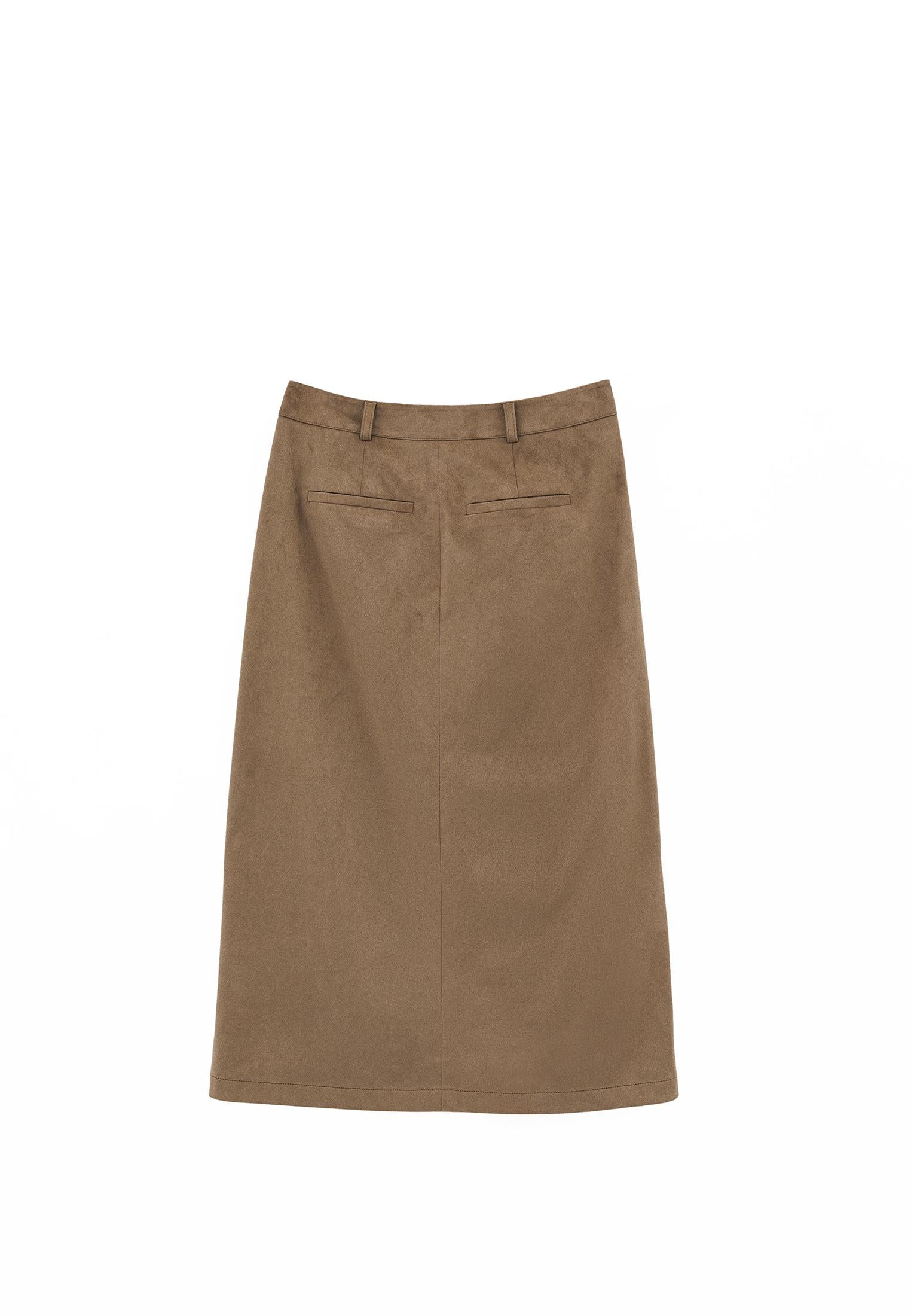 Slit Midi High Waist Skirt - DESERT TAUPE