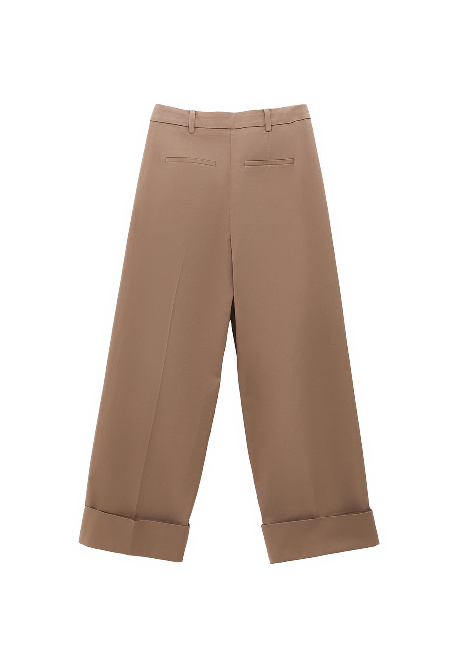 Pleated Ultra High Waist Straight Leg Women Pants - DESERT TAUPE