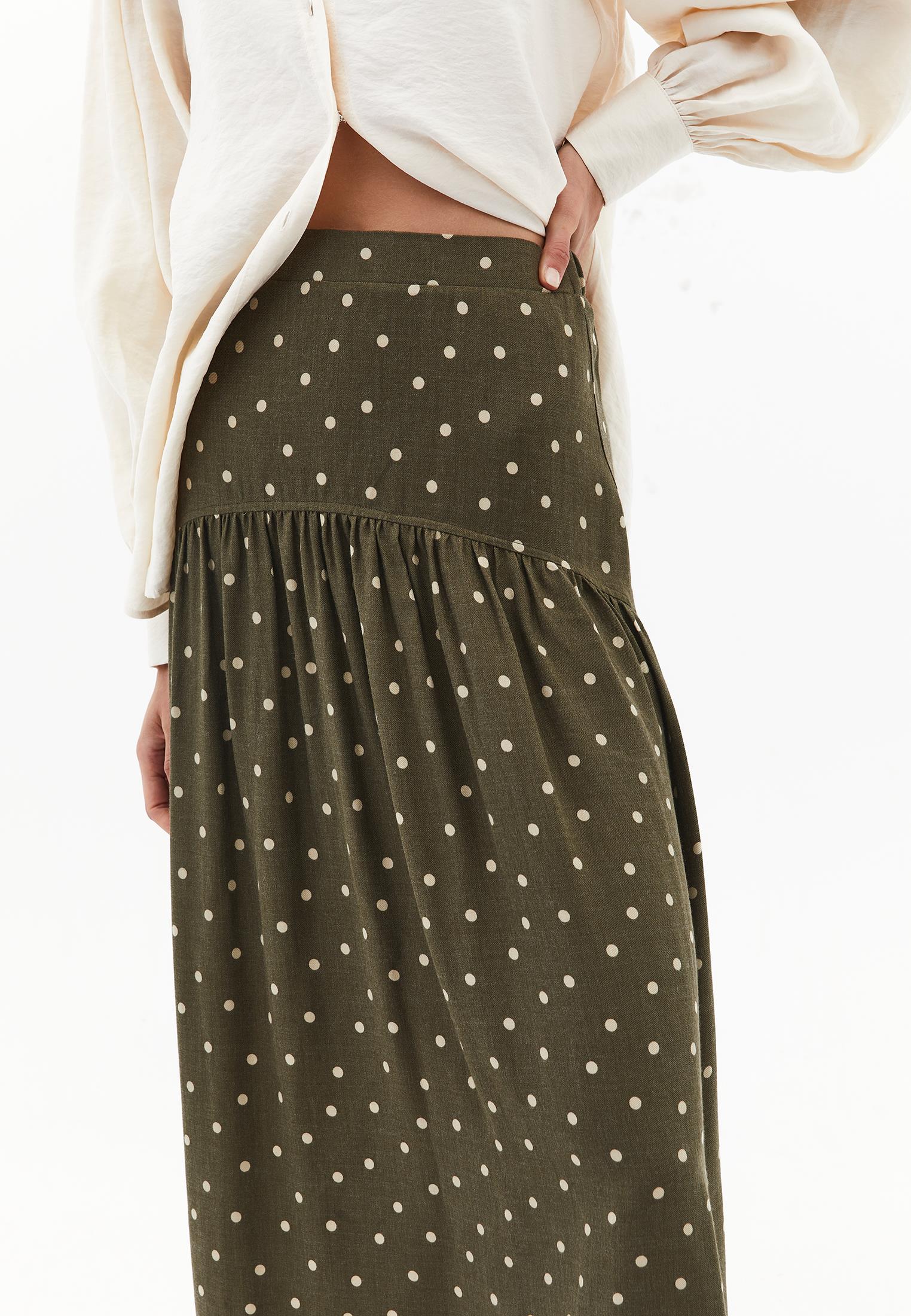 Printed Flared Midi Skirt - DOT COMB