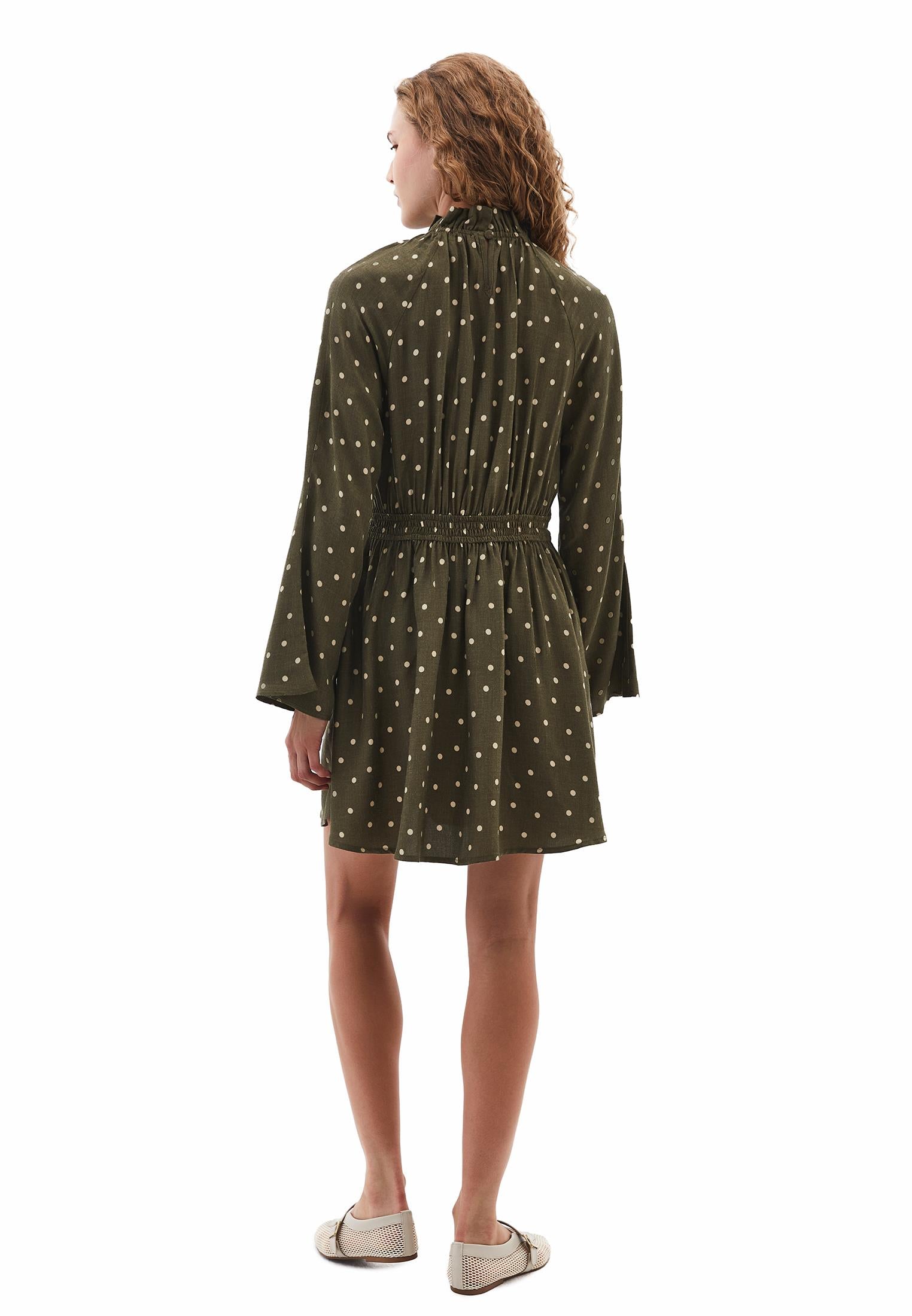 High Neck Printed Short Dress - DOT COMB
