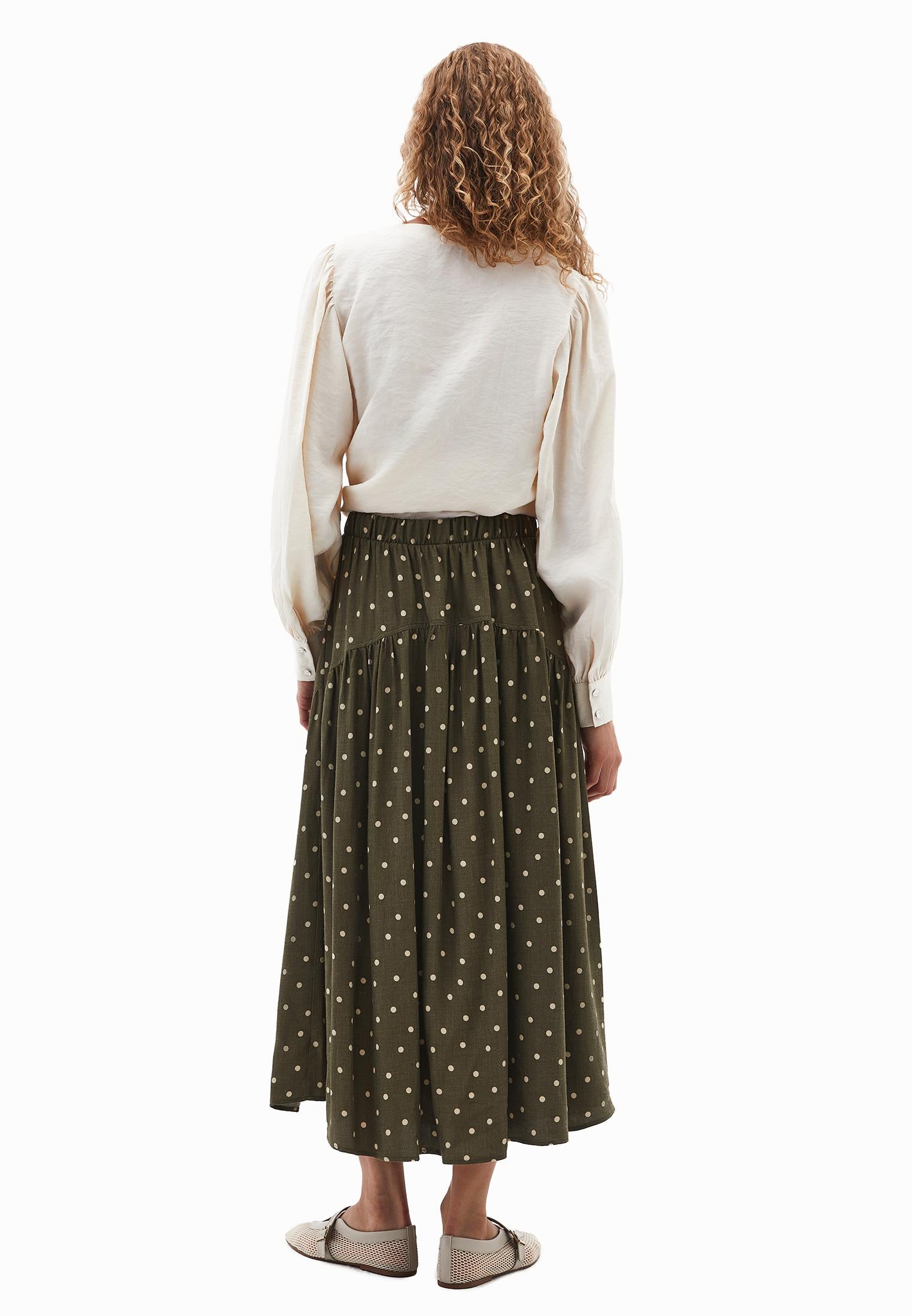 Printed Flared Midi Skirt - DOT COMB