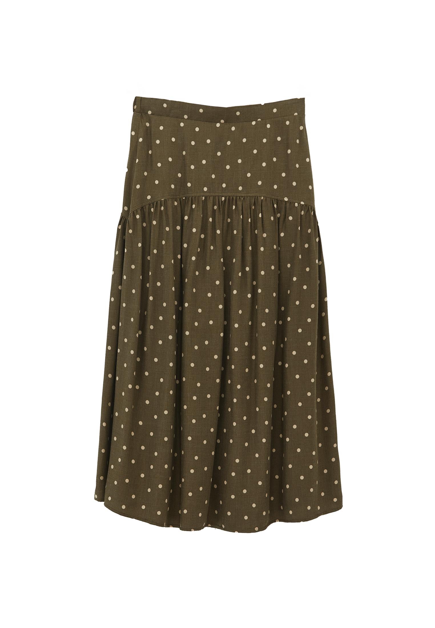 Printed Flared Midi Skirt - DOT COMB
